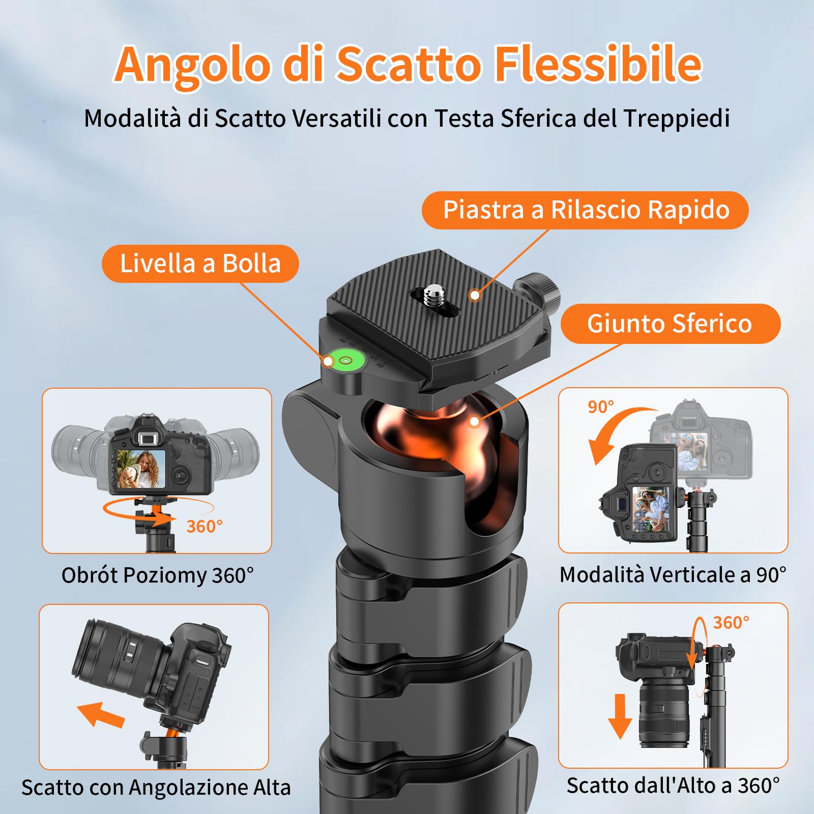 XXZU 191cm Treppiede per Fotocamera, Treppiede Smartphone con Telecomando in Alluminio, Tripod con Supporto per Telefono e Testa a Sfera a 360°, per Fotocamera/Smartphone/Anello Luce/Proiettore