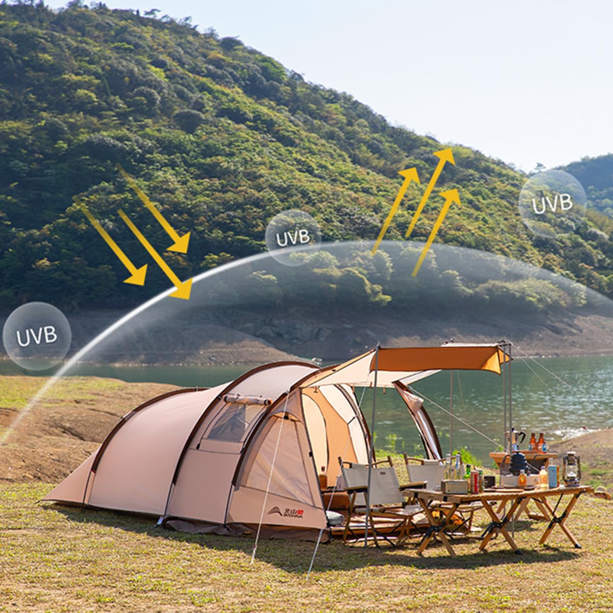Amazon.co.jp: 4～6人用 大人数 キャンプテント トンネルテント 二重層 