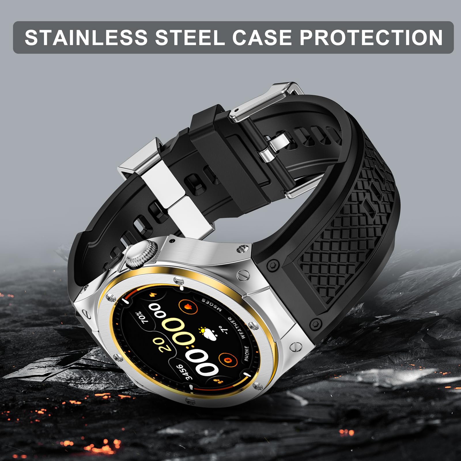 MioHHR Bracelet en silicone souple pour Google Pixel Watch 3/2/1 de 41 mm, bracelet de rechange souple avec coque de protection en acier inoxydable pour Google Pixel Watch, homme et femme, argent et