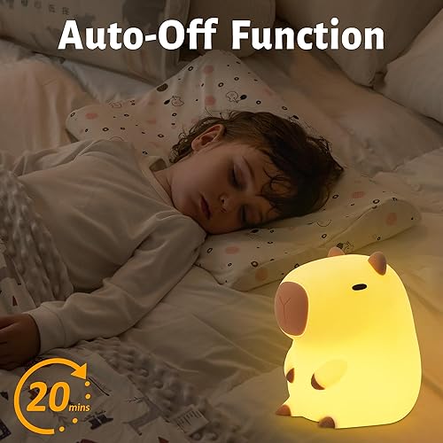 Miniatura 4 de Attivolife Capybara - Luz nocturna para niños, lámpara de noche de silicona animal recargable por USB, control táctil con regulador y temporizador,