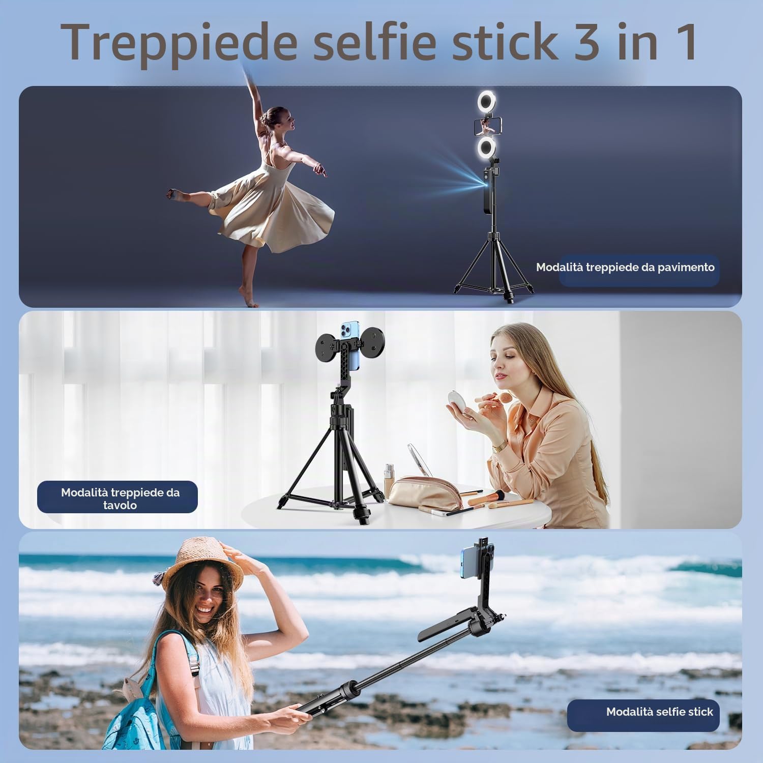yAyusi Treppiede per Tracciamento Automatico del Viso con Luce, 360° Rotazione 180CM Selfie Stick Treppiede con Telecomando, Supporto per Fotocamera Telefono con Sensore di Movimento per Vlog/Video