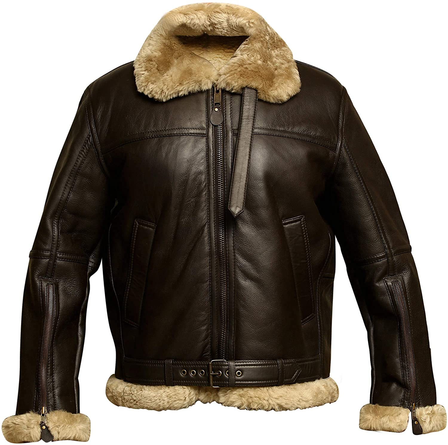 Giacca da uomo in vera pelle di montone Raf Aviator B3 Bomber volo invernale WW2 - marrone