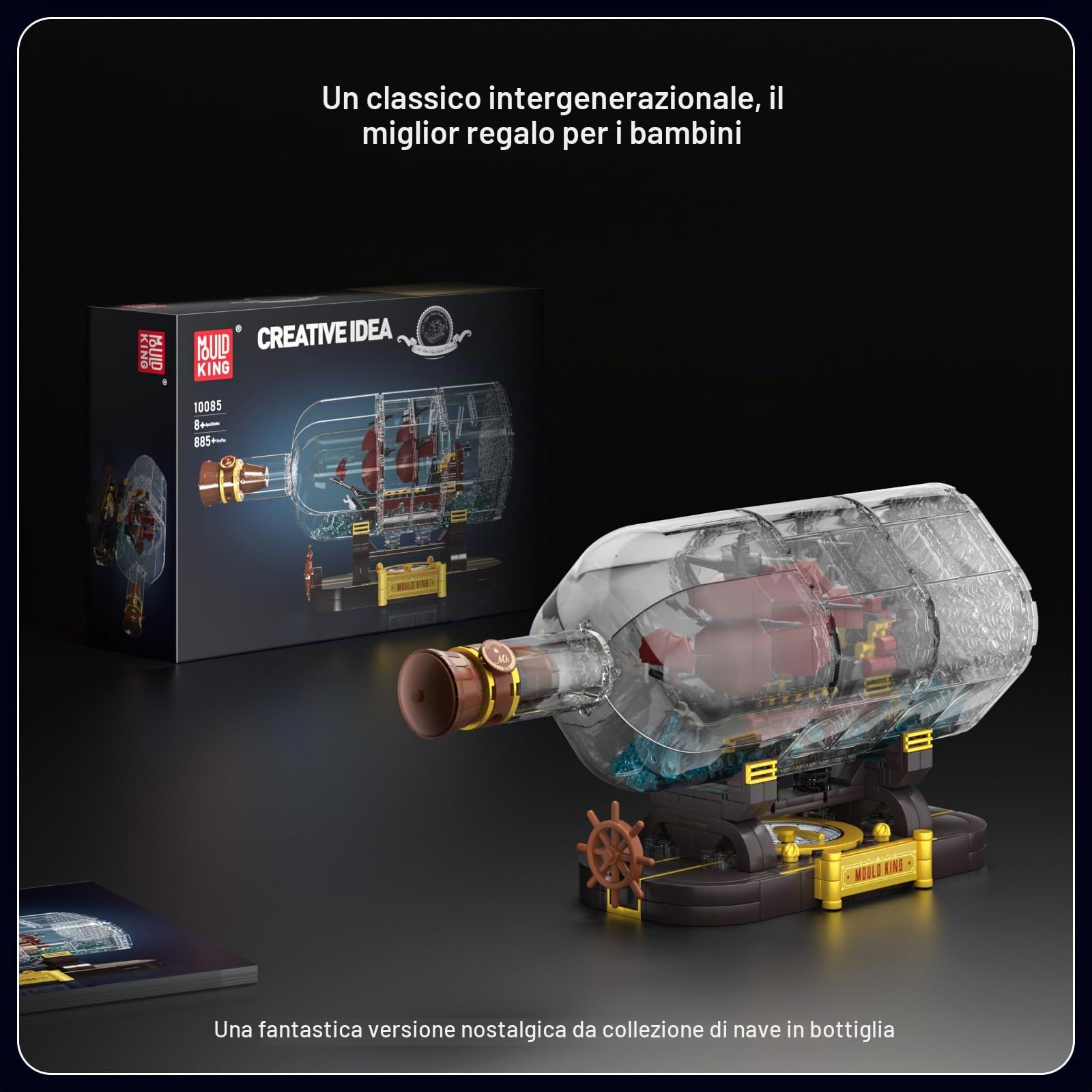 Mould King 10085 Nave pirata in bottiglia Blocchi da costruzione The Queen Revenge Barca a vela Blocchi da collezione modello nave regalo per bambini a partire da 8 anni (885 pezzi)