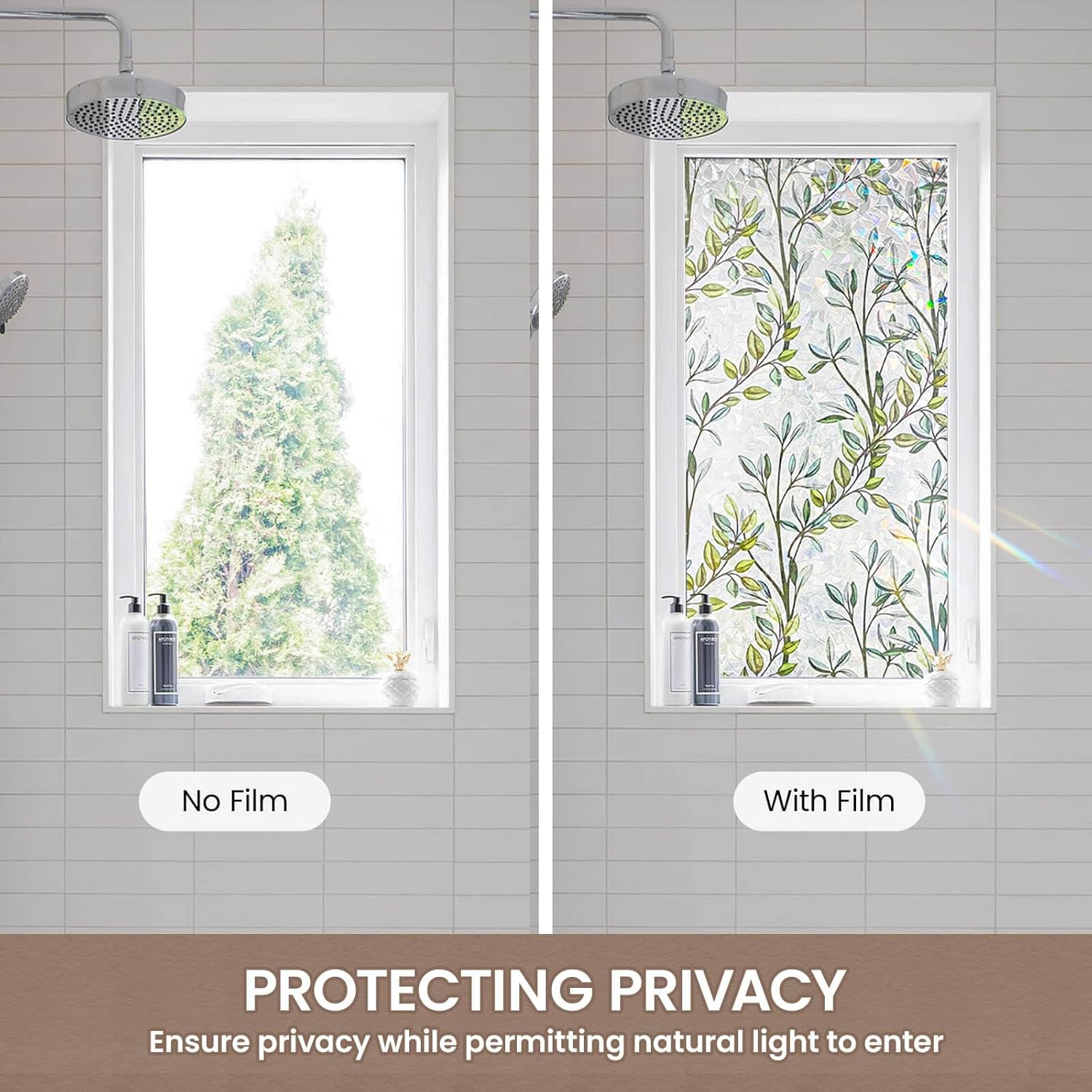ADD.HERES Window Privacy Film, Stained Glass Decorative Static Cling, Removable Laser Sun Blocking Vinyl Covering, Window Film for Home Kitchen Living Room, Green Vineman, 29.5" x 78.7"