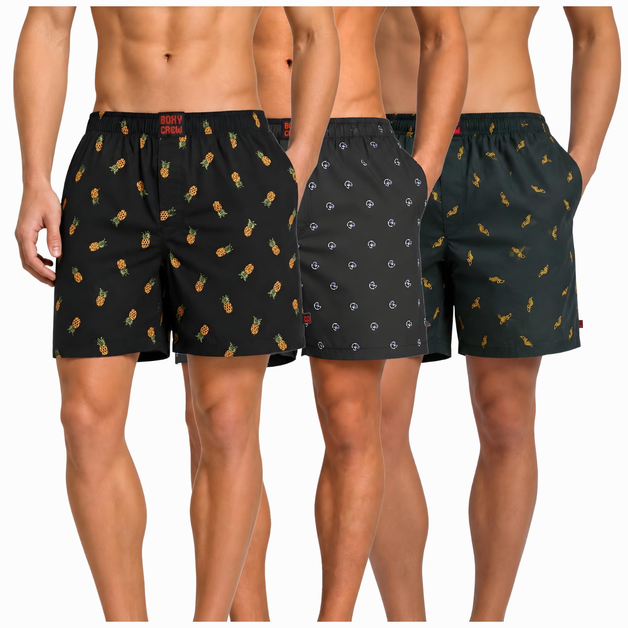 Men's 100% Cotton Boxer Shorts Pack of 3, Charcoal, Navy Blue & Dark Teal | Woven Boxers with Side Pockets, No-Marks Elastic Waistband, Breathable Relaxed Fit | Style 004-009-010-image-48