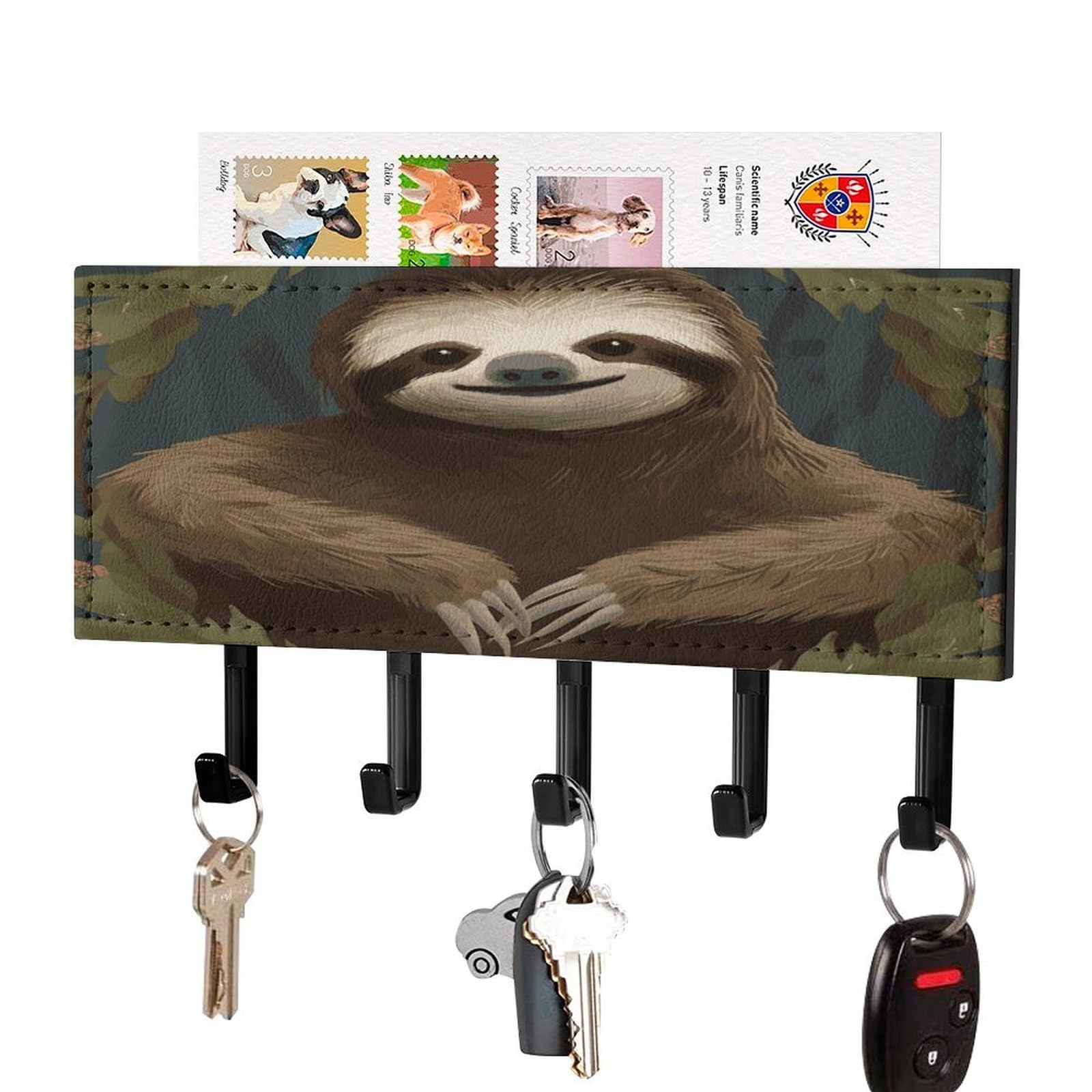 LDGSUPH Sloth Key Holder Wall Mount Key Hanger with 5 Hooks Fashion Key Organizer Rack Hanging Key Hooks with Mail Organizer Key Rack for Home Entryway Hallway Black-Style