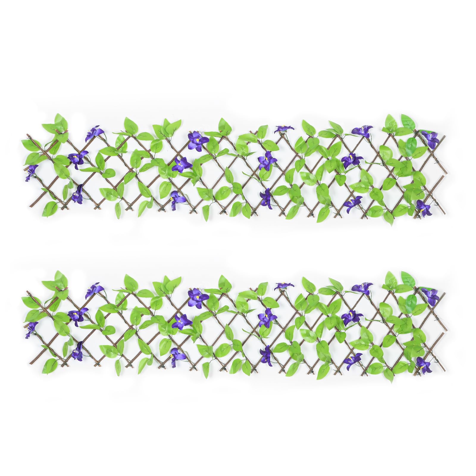 Lot de 2 brise-vue extensibles pour balcon, terrasse, extérieur, clôture décorative en faux lierre, haies artificielles, 30 x 200 cm, étendue (fleurs violettes)