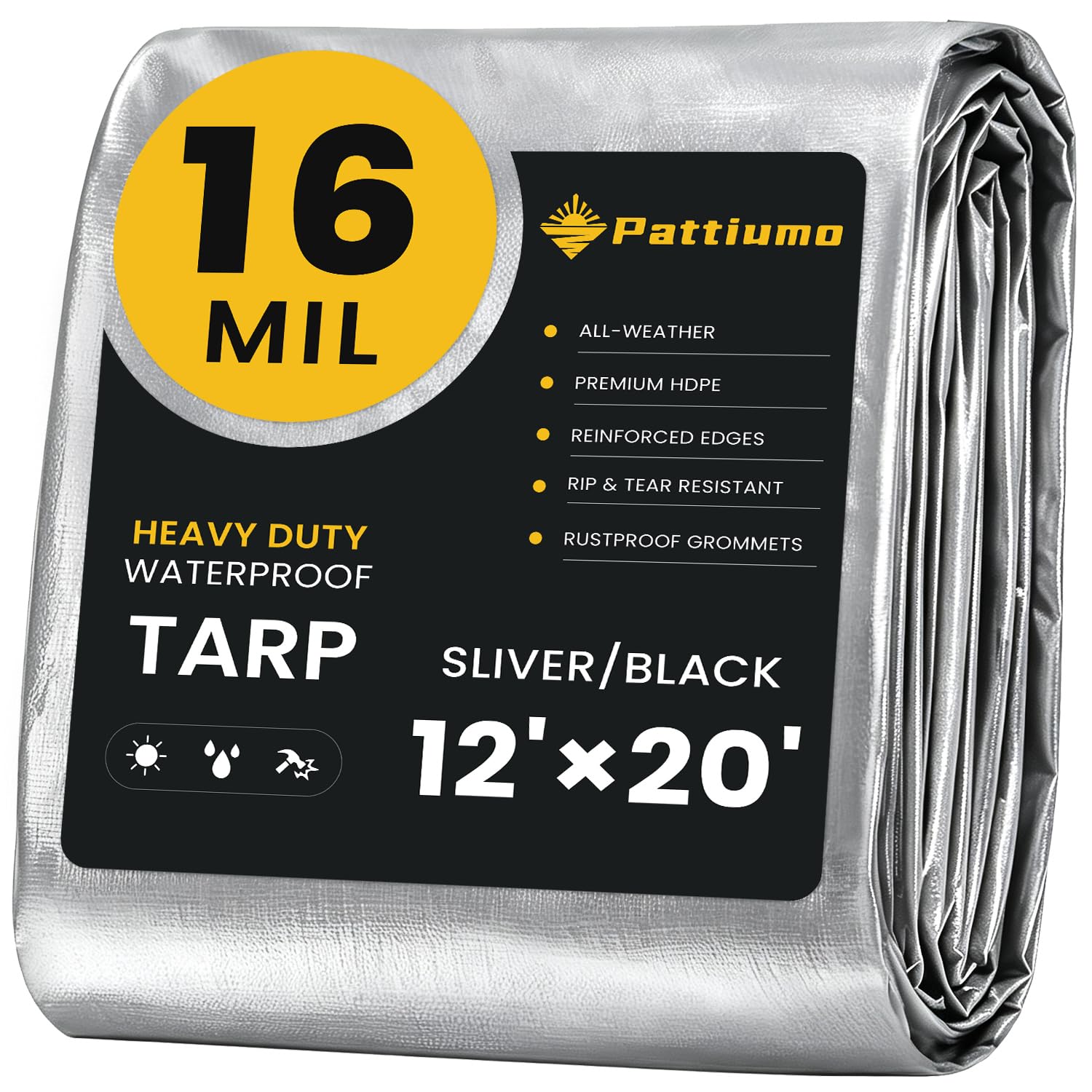 Pattiumo Tarp Waterproof 12 X 20 FT 16 Mil Heavy Duty Tarp