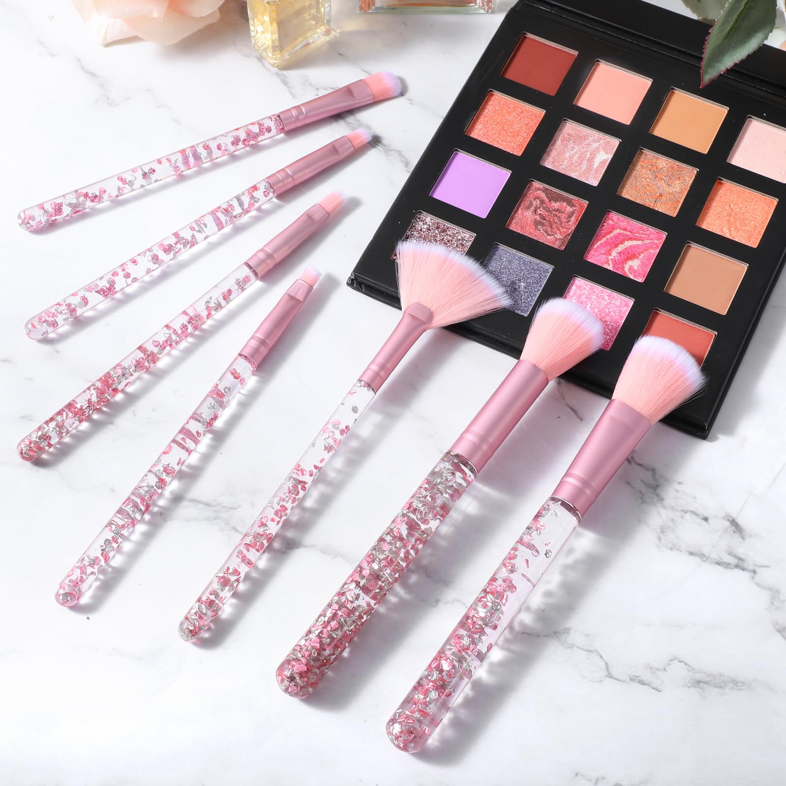 7 Pièces Crystal Pinceaux Maquillages,Pinceau Maquillage,Pinceaux Maquillage Enfant Sparkles Powder Éventail Pinceaux À Poudre Irréprochables Pour Fond De Teint Blush Fard À Paupières