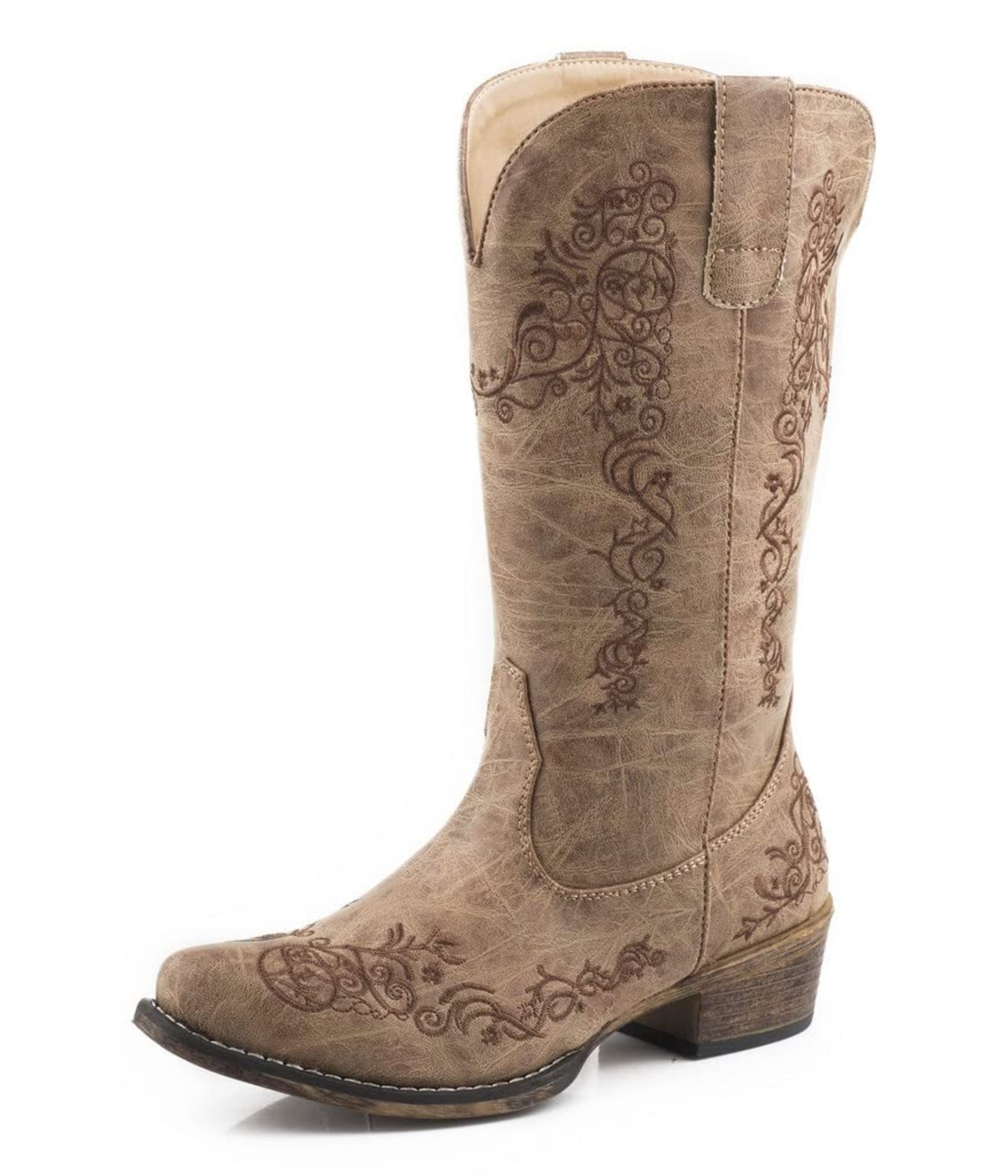 ROPER Womens Tall Stuff Embroidery Snip Toe Casual Boots Mid Calf Low Heel 1-2"