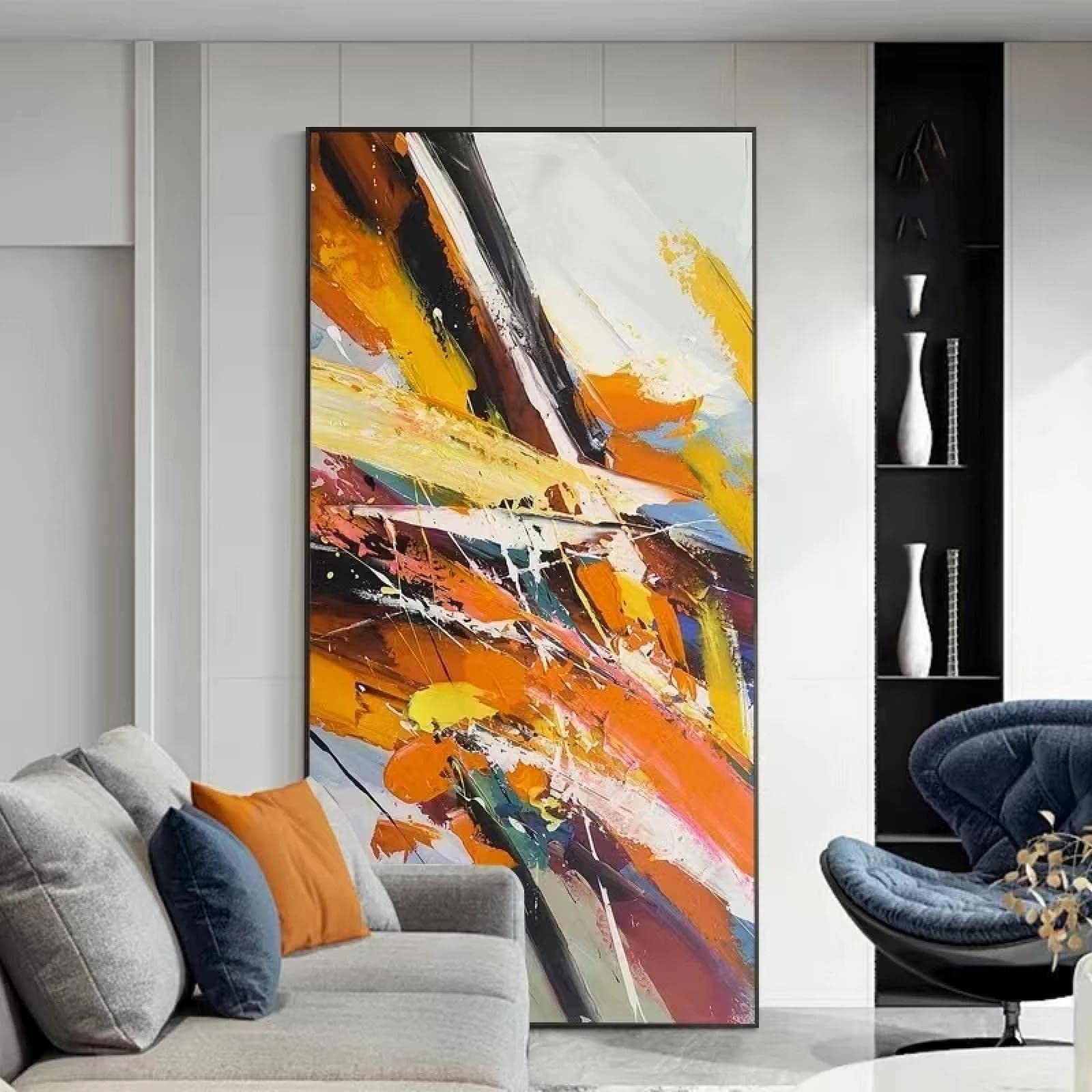 Contemporary Oversized Wall Art Vertical Version Painting Oil Painting Orange Modern Abstract Corridor Decoration Living Room 75x150cm(30x59in) With Frame