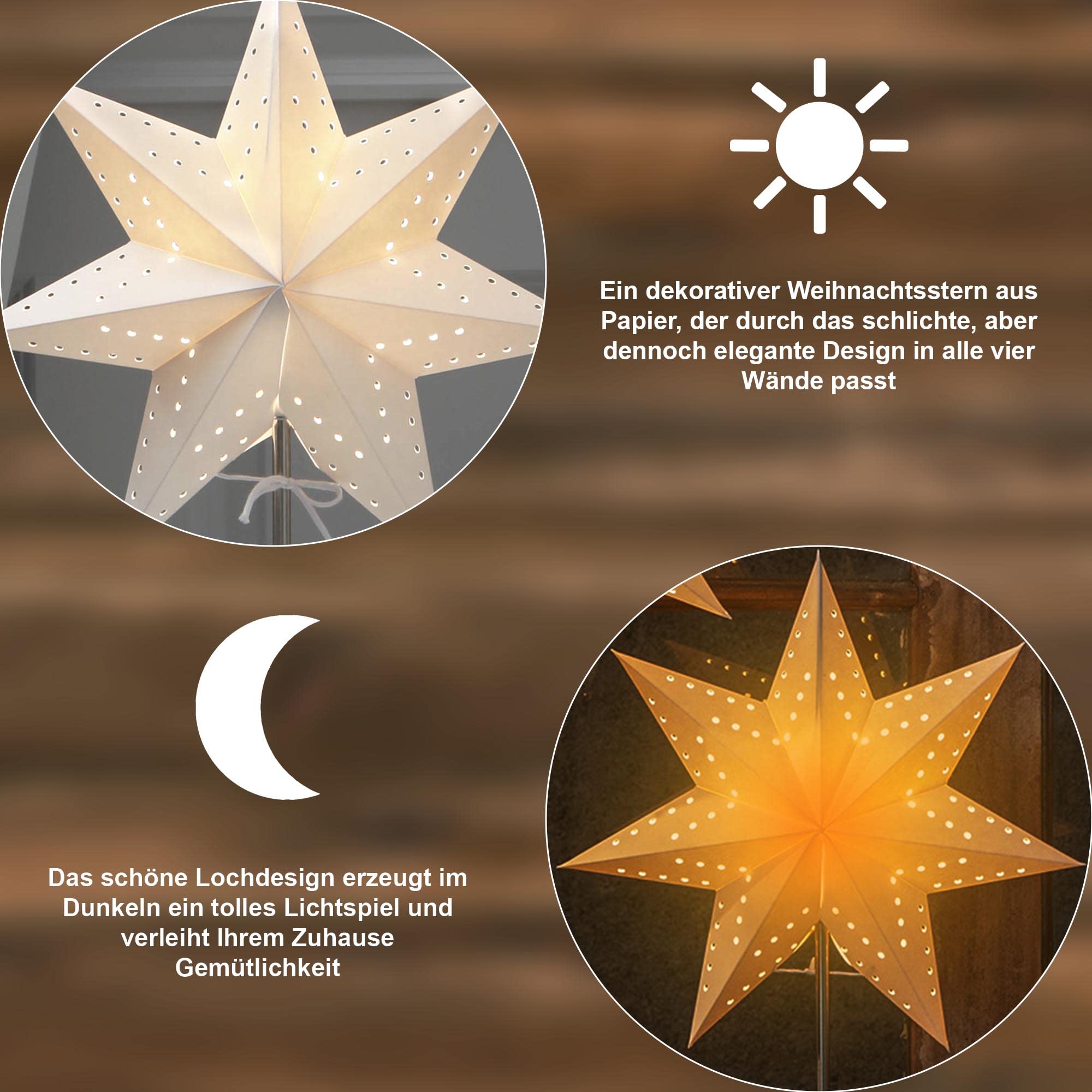 Weihnachtsstern beleuchtet stehend | Fensterstern mit Beleuchtung |  Weihnachtsdeko Fenster Beleuchtet | Standleuchte Stern Weihnachten |  Weihnachtsdeko Innen | Papierstern beleuchtet | Weihnachtslampe :  Amazon.de: Beleuchtung