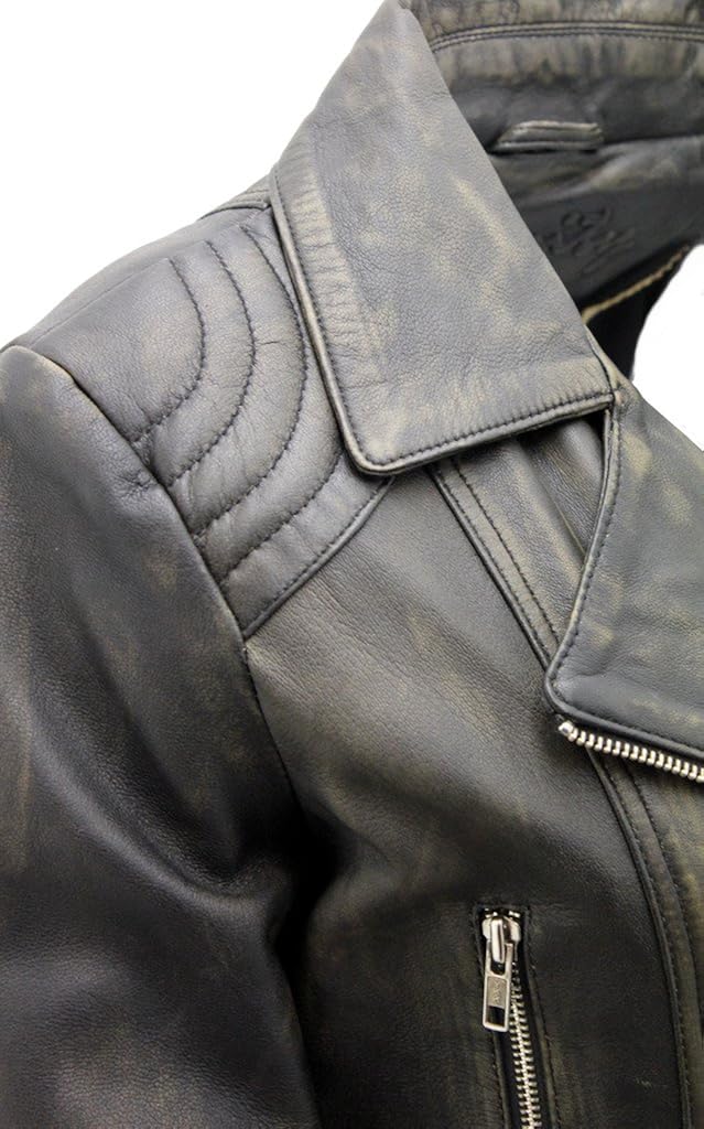 Get Discount 70% Price Ladies Black Vintage Feminine Leather Biker Jacket 8