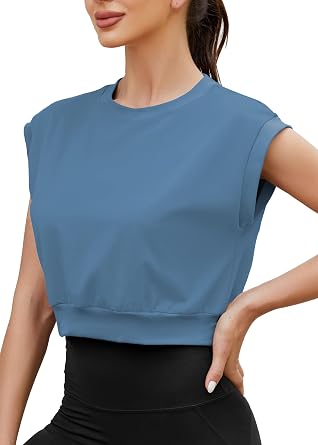 Mippo Workout Tops for Women Crop Top Athletic Yoga Tank Gym Shirts | Loose Fit, Cap Sleeve, Muscle Shirts, Cropped Tank, Exercise and Casual, Breathable, Easy to Care