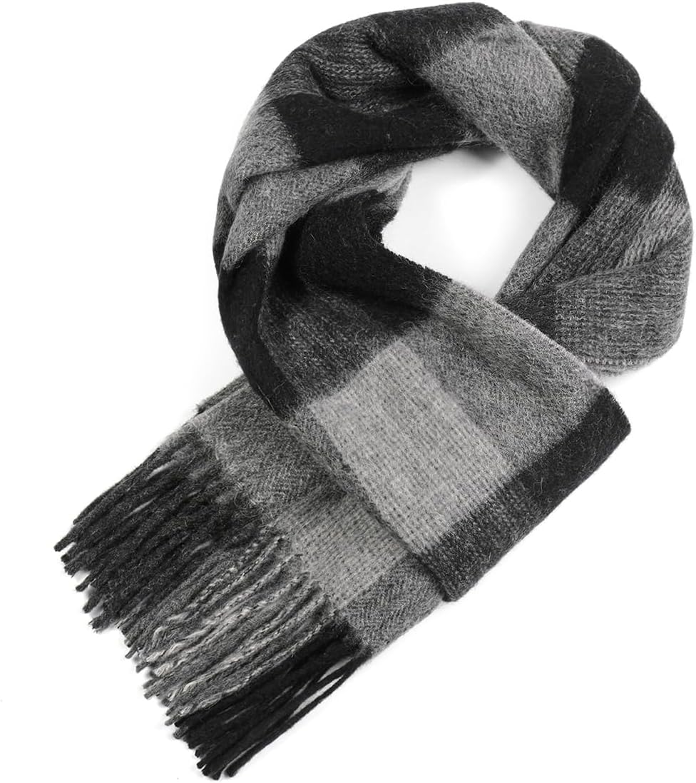 WAMSOFT Wool Winter scarf Plaid scarf Soft Warm Tartan checkered Striped Fashion Scarf Classic for Women Men Scarves