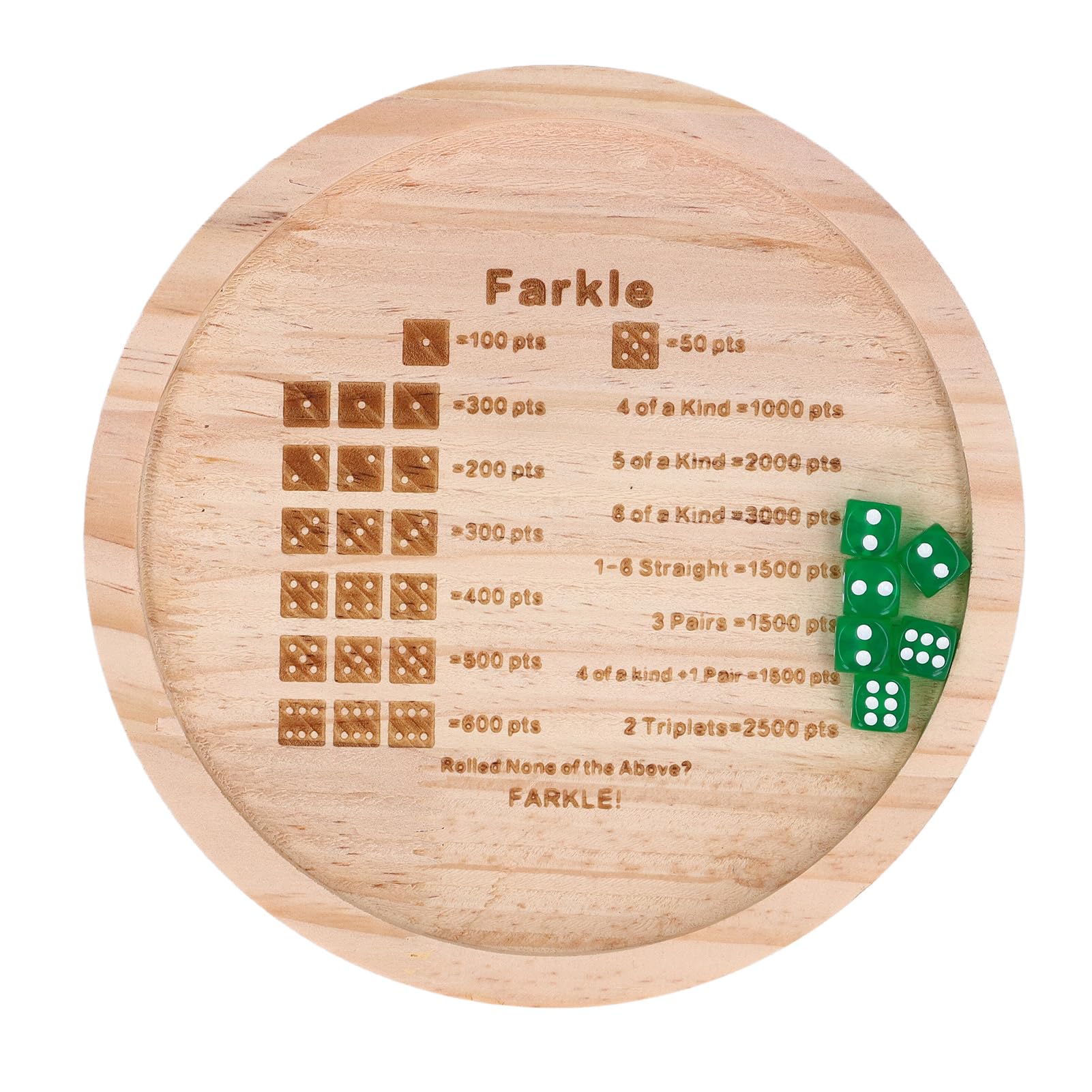 Dan&Dre Farkle Dice Tray with Wooden Classic Dice Game Tray for Family Game, Improve Math Skills with Farkle Set for Family Night, Choice for All Ages and Skill Levels (Round 18cm)