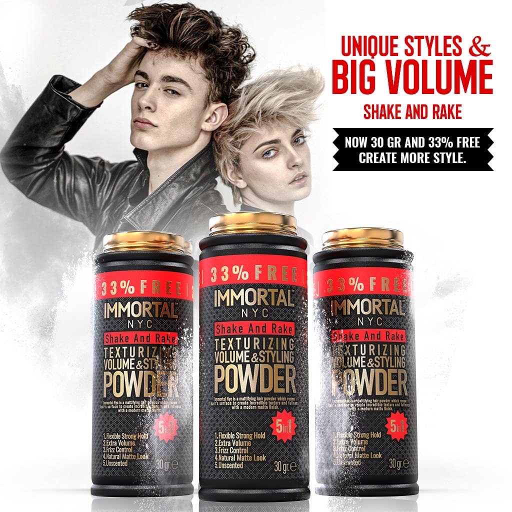 Immortal NYC 5-in-1 Shake and Rake Volume & Styling Powder - Flex Strong Hold - Mattifying All Natural, Unscented Hair Powder for Men - No Residue, All Hair Types - Image 7