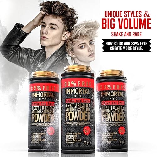 Miniatura 7 de Immortal NYC Polvo de peinado y volumen 5 en 1 para sacudido y rastrillo - Flex Strong Hold - Polvo de cabello natural y sin perfume para hombres -
