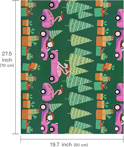 Miniatura 9 de WRAPAHOLIC Hoja de papel de regalo de Navidad, 12 hojas de diseño de árbol de Navidad rosa y casa, plegada plana con 12 etiquetas de regalo para