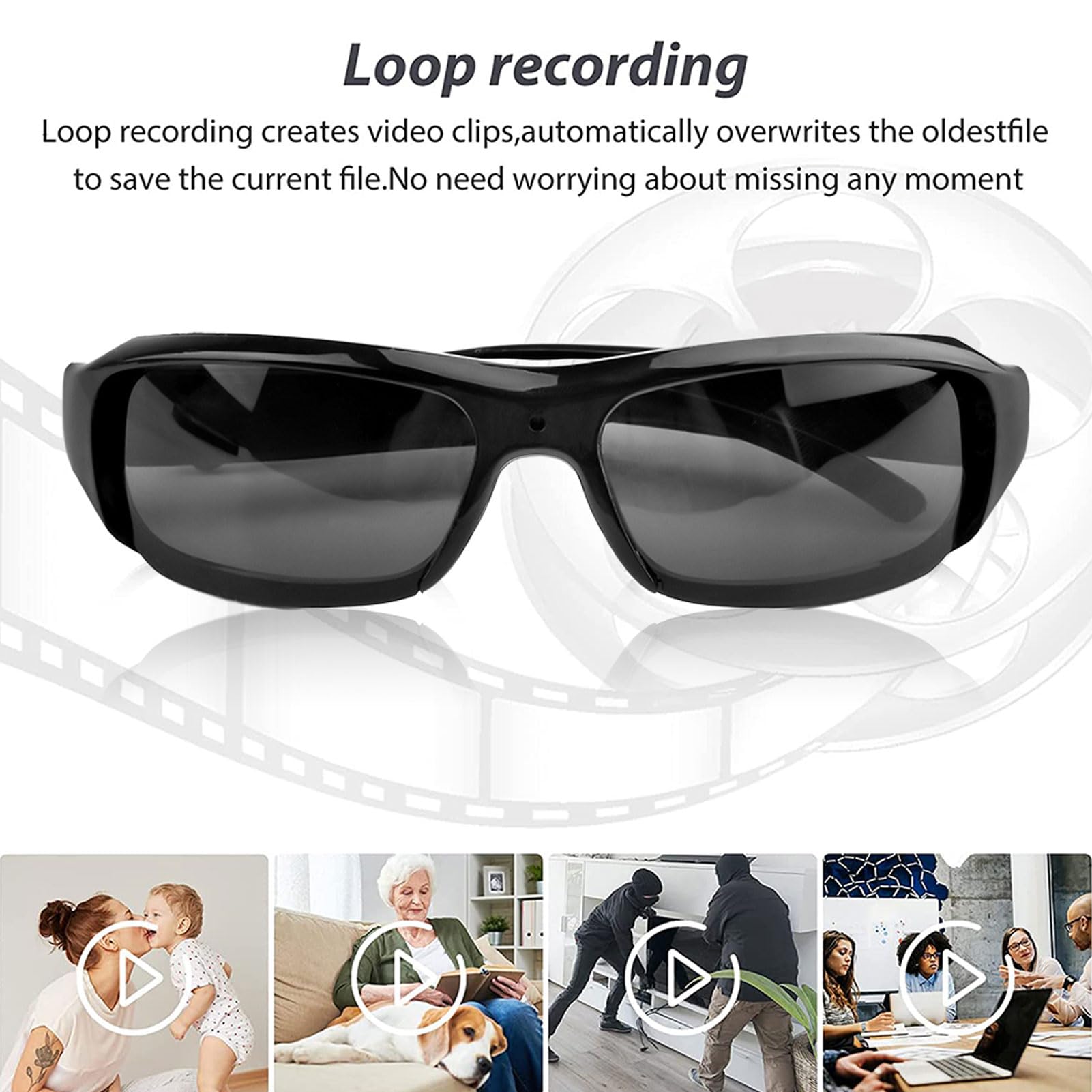 Zunate Lunettes de Soleil avec Caméra 1080P, Lunettes de Caméra d'action de Sport avec Objectif Grand Angle, Photo en Un Seul, Vidéo Double, pour Les Voyages à Vélo