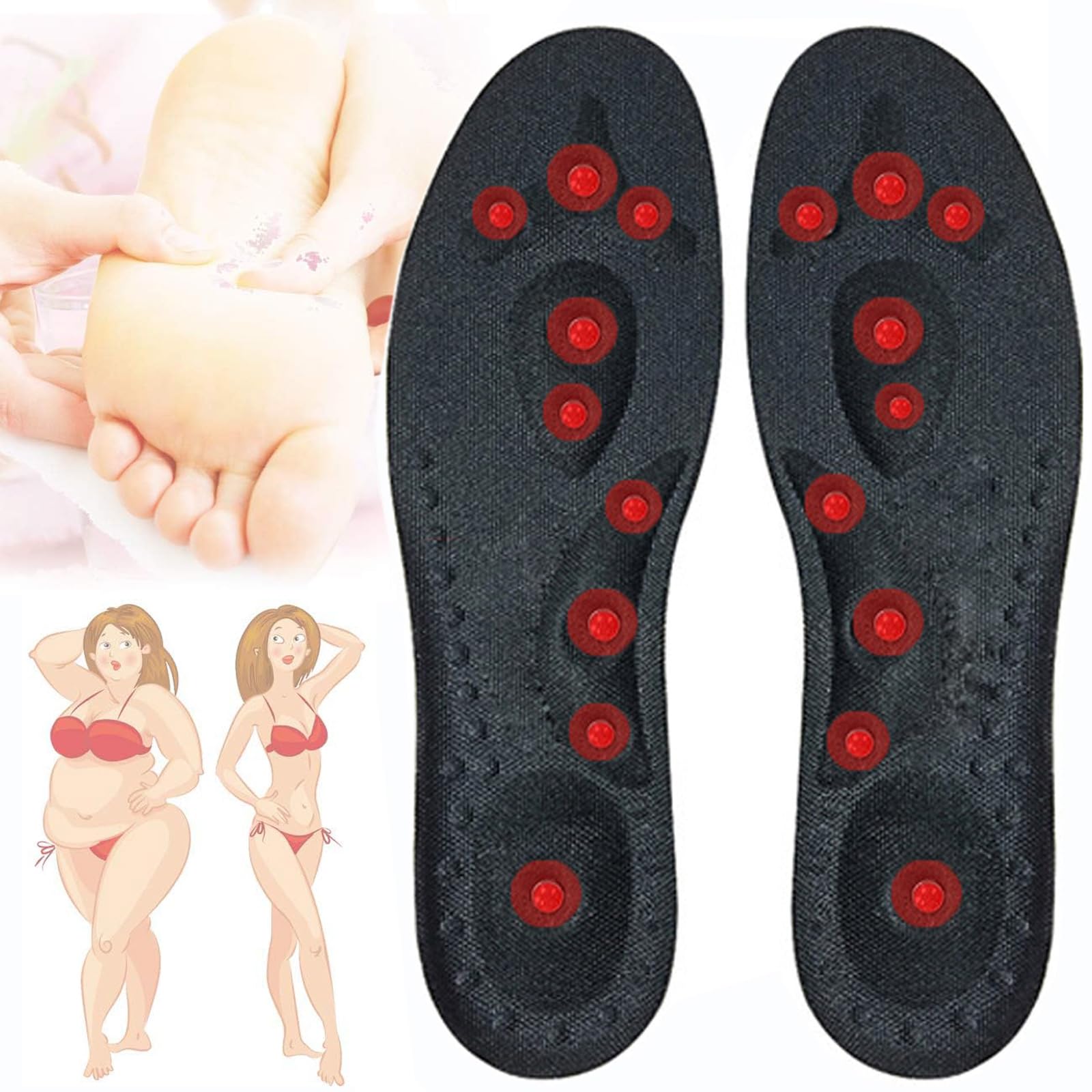 Weyot 2 Pairs Acupressure Insoles Magnetic Insoles for Foot Pain Relief, Comfortable Massage Insoles, Pressure Point Reflexology Insole, Breathable Support, Aching Feet,L,2 Pairs
