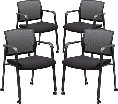 Miniatura 18 de CLATINA Sillas apilables con respaldo de malla, silla de oficina de tela tapizada, fram de metal resistente y soporte lumbar ergonómico