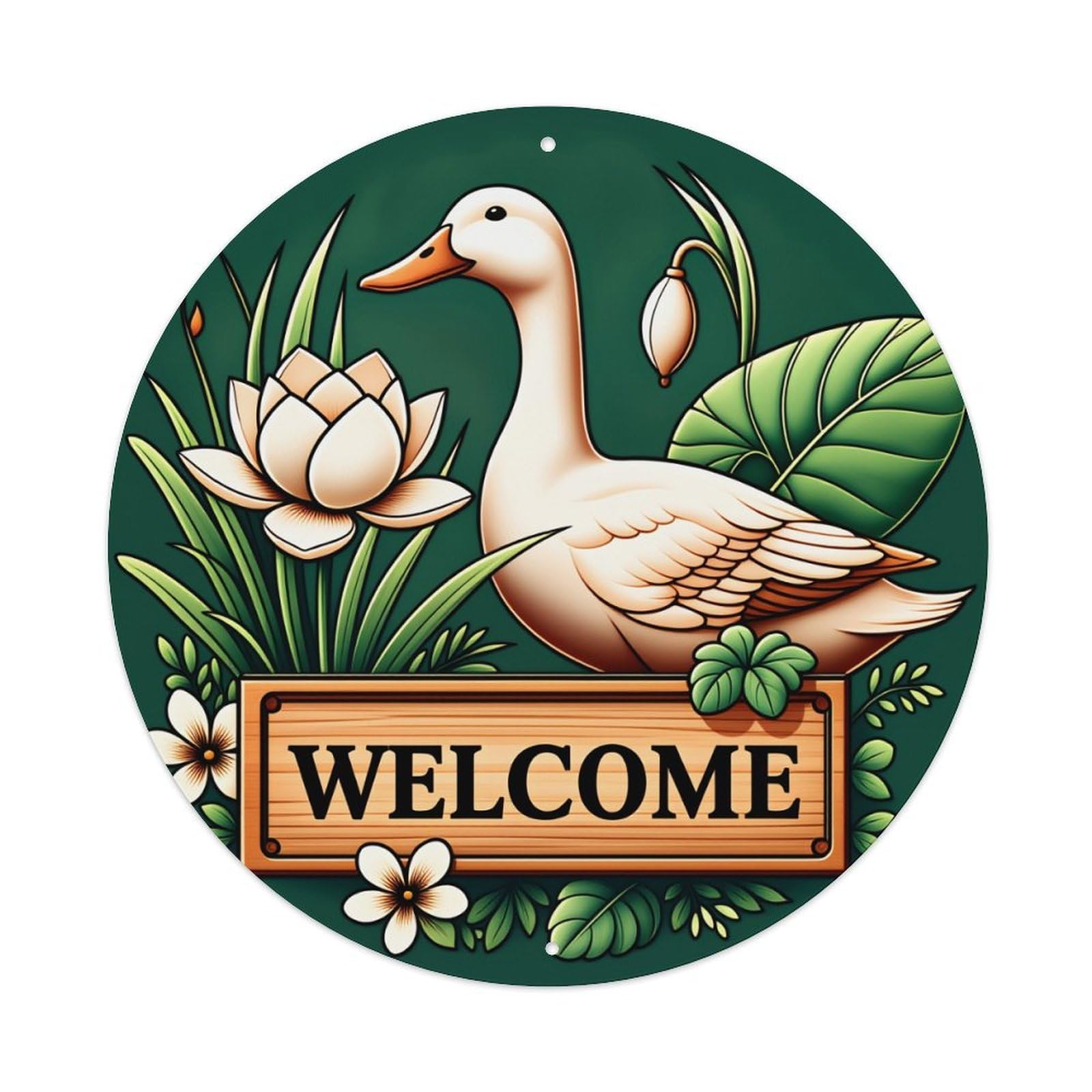 Duck Flower Sign Welcome Green Metal Tin Sign Vintage Garden Bedroom Cafe Bar Man Cave Home Wall Decor Metal Poster 8x8 inches