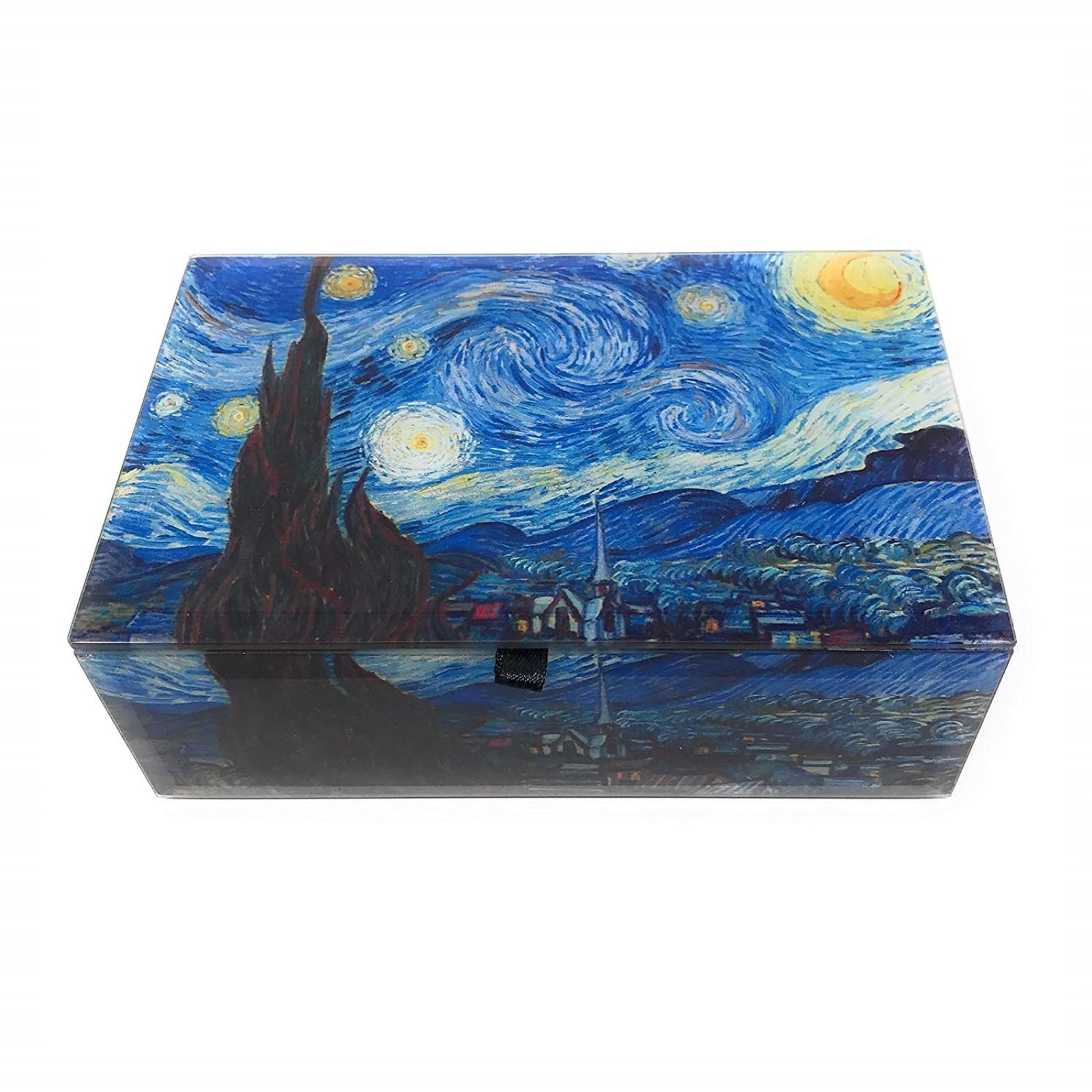 Home and Holiday Shops Van Gogh Starry Night Fine Art Glass Keepsake Trinket Jewelry Box Velvet Lined