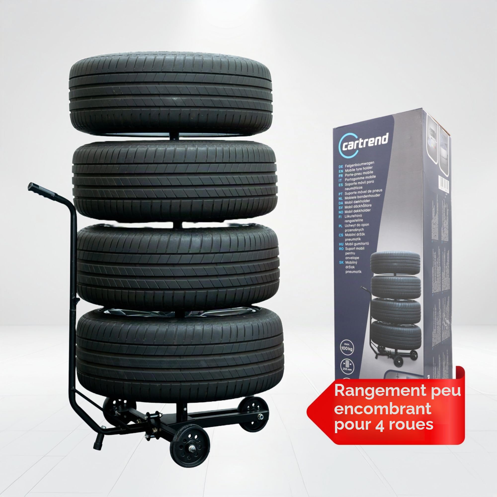 cartrend Cotons de jante, arbre de jante mobile avec housse de protection pour pneus, jusqu'à 255 mm de largeur, coussinets pour protéger les jantes