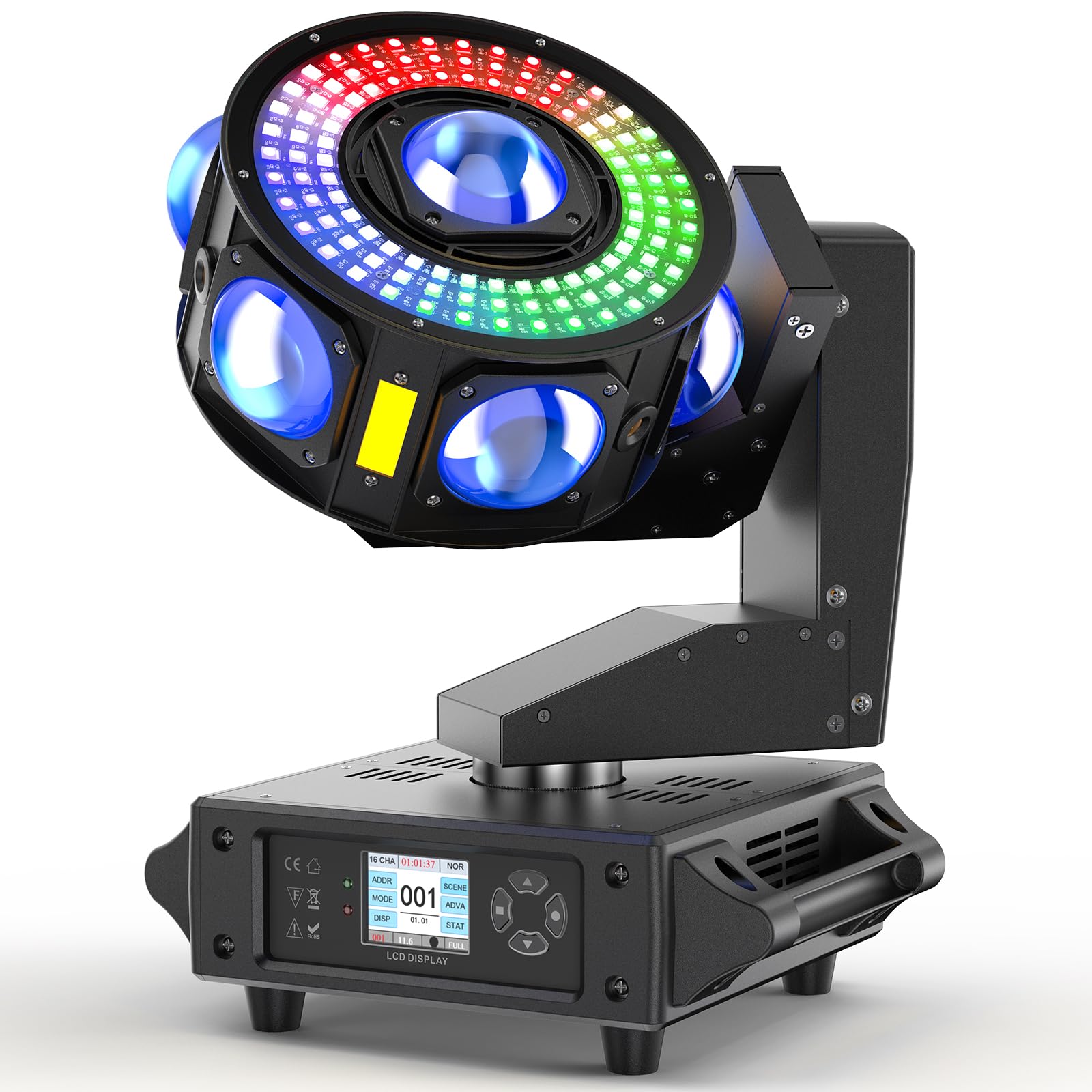 Teste Mobili LED 200W RGBW Beam Luci Discoteca 3 assi Rotazione infinita 19CH/25CH Faretto Moving Head per Natale Spettacolo Bar Club Festa Palcoscenico