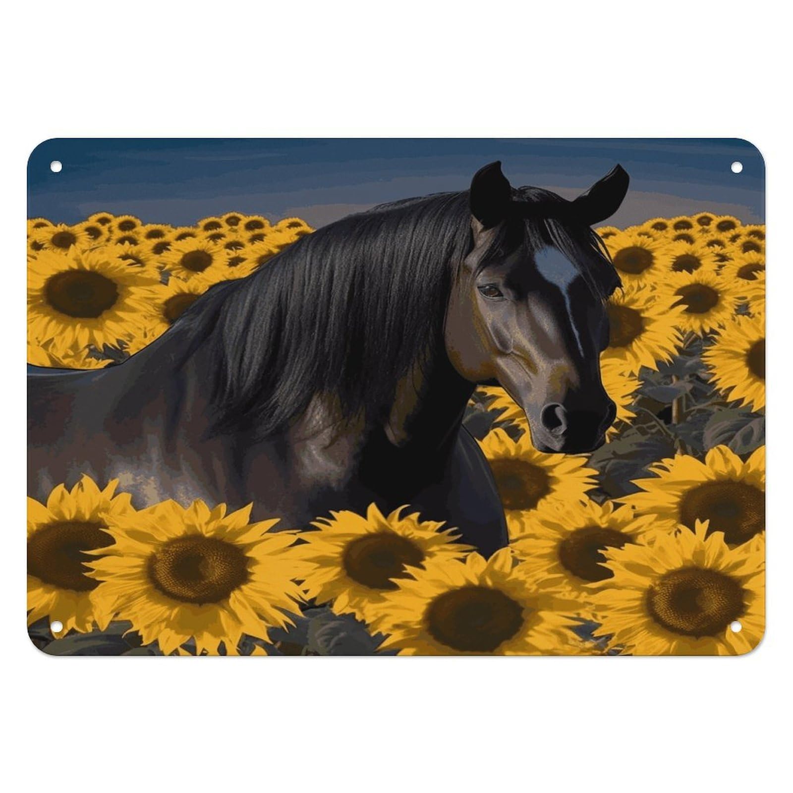 Btcowzrv Style Dark Horse Under The Sunflowers Metal Sign, 5.5" X 7.9" Tin Wall Decor, Wall Art Plaques For Home Wedding Decor Room Living Room Decoration