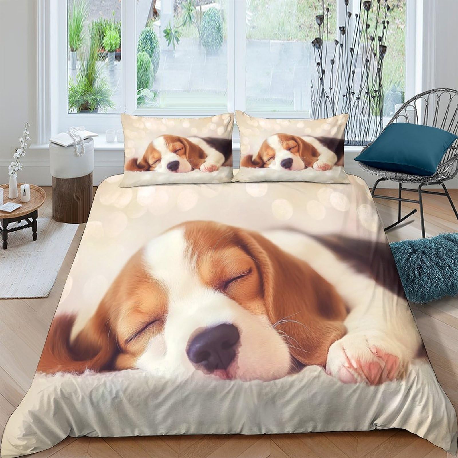 Ctjqhvkz Style-2 3D Printed Sleeping Beagle Fitted Sheet Microfiber Soft Dog Pattern Bed Cover For Bedroom Guest Room Easy Care Decor Single（135X200cm）