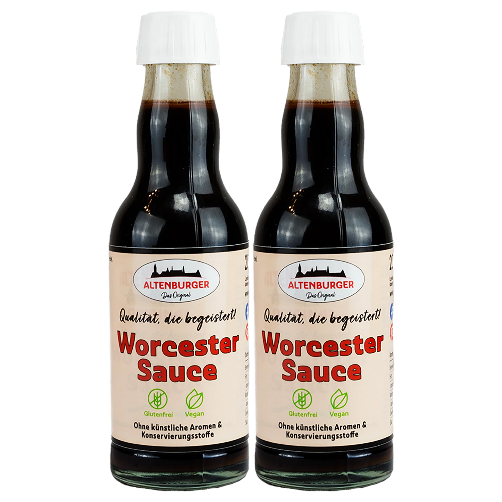Altenburger Original Worcester Sauce, 2x200ml (400ml) in der Glasflasche, Worcestershire Sauce glutenfrei, laktosefrei, vegan, ohne Zusatz von Aromen