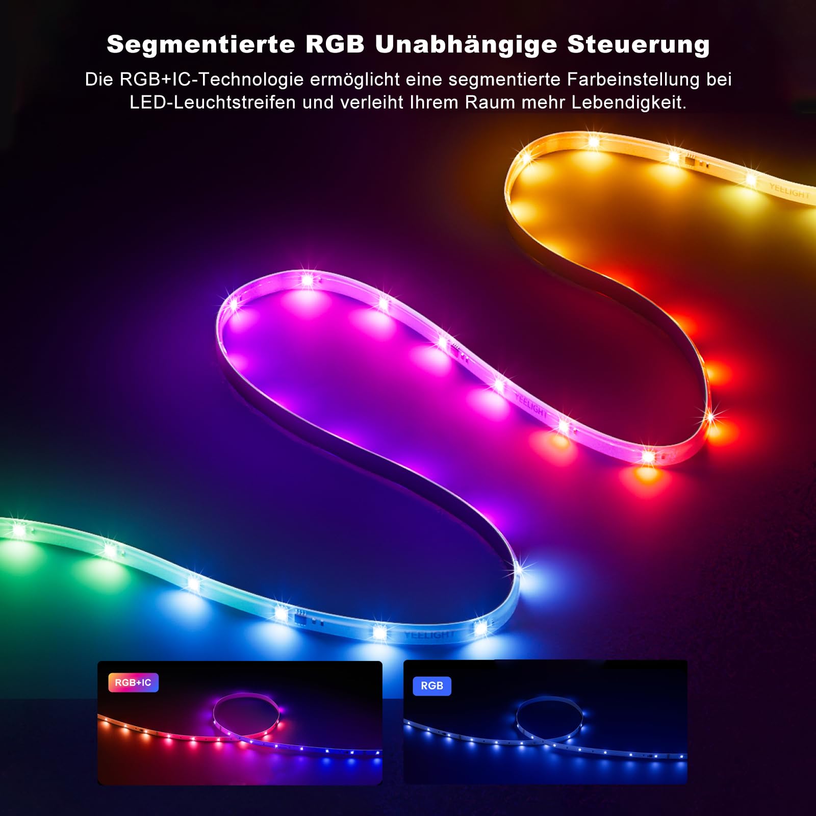 YEELIGHT Striscia LED Smart 20M, RGB+IC Smart Striscia Compatibile con Matter, Alexa, Google Home e Apple HomeKit, Luce LED con Controllo App(Hub E1 richiesto), Segmenti DIY e Sync Musica,10 m*2 Rulli
