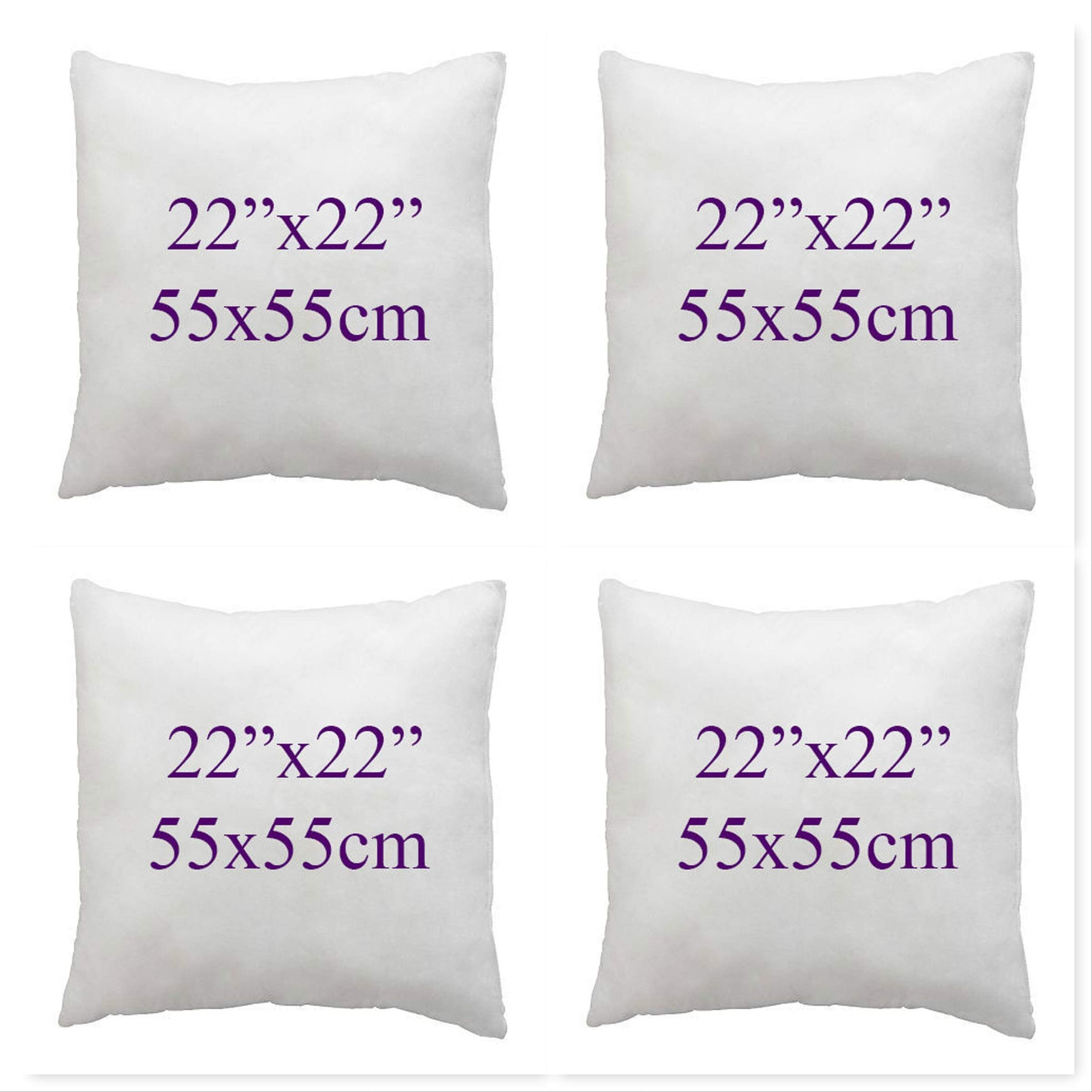 Chilimilii White Hotel Quality Hollow Fibre Cushion Pads, Inners, Inserts, Scatters In Multi Packs, Hypoallergenic, Bounce Back Square Cushion Pads Available In 12"14"16"18"20"22"24"26"28"30" (4, 22X22" (55X55cm)