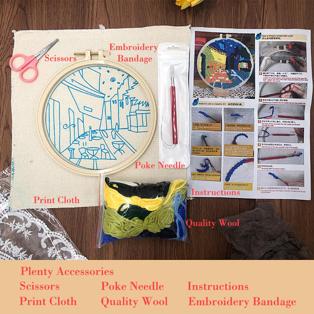 Punch Needle Kit,Healing Weave Punch Stitching Kit,Punch Stitching Kit,DIY Punch Needle Kits Adults Beginner,Punch Needle Kit with Floral Pattern?Includes Tools?Frame?Yarn and Instructions (Flower A)