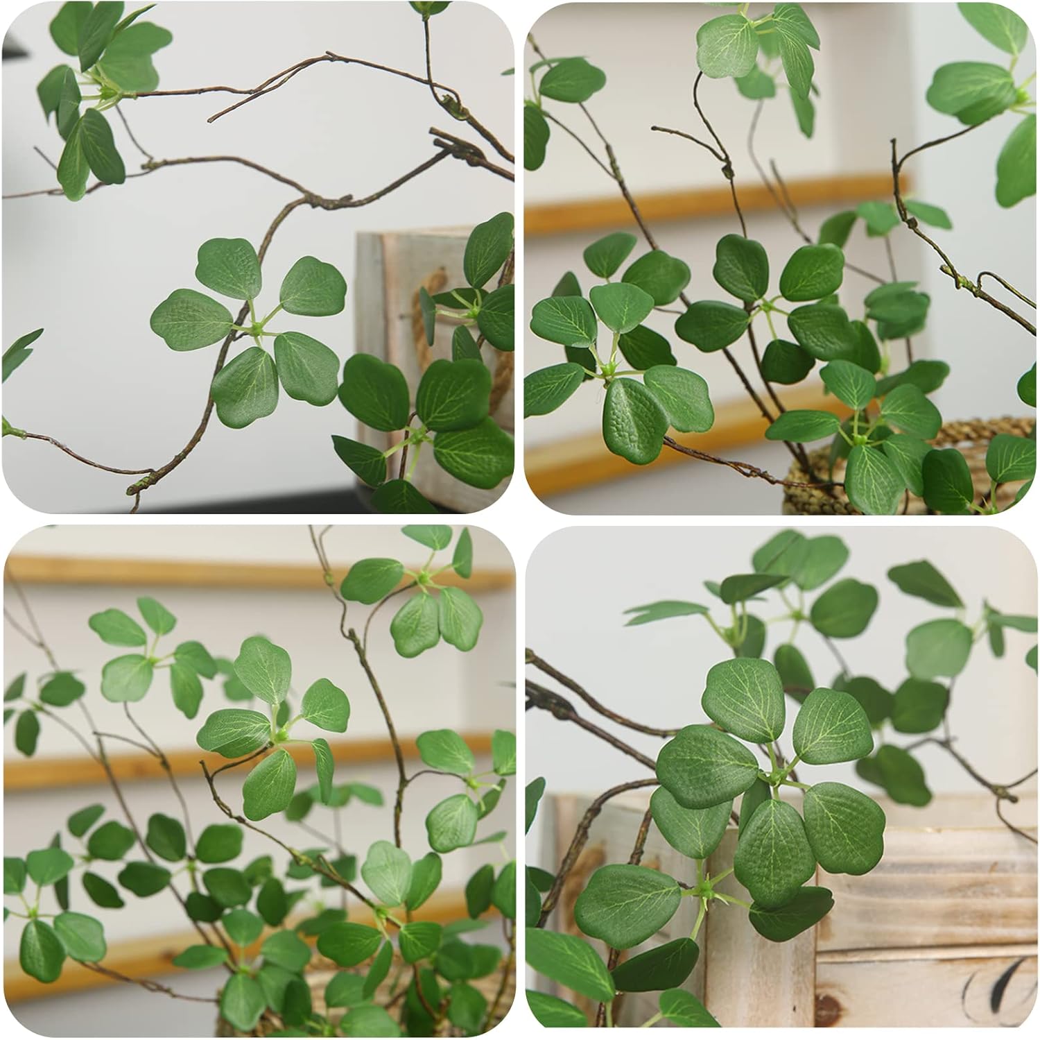 Asodomo 6 Pack Artificial Greenery Stems 35.4 Inch Artificial Plant Green Leaf Branches Faux Ficus Twig for Vase Filler Home Office Party Wedding Decor