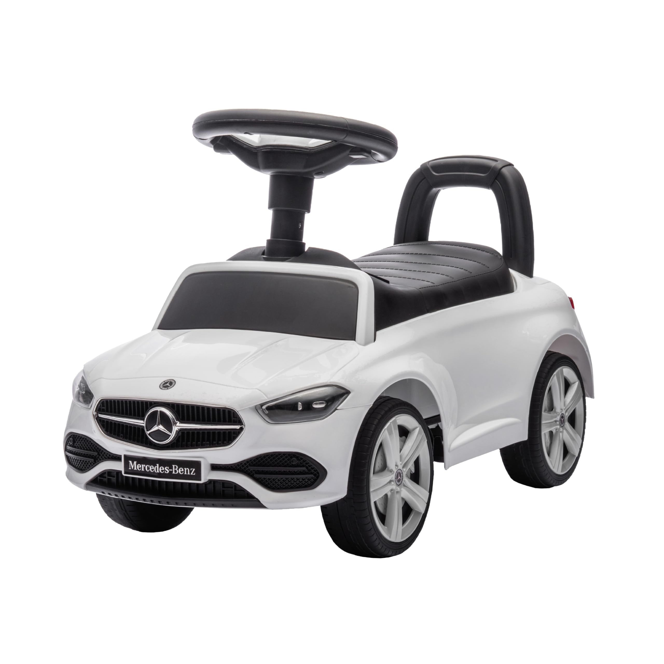 Baroni Toys Mercedes Ride-On Macchinina Spingi e Vai per Bambini 1-4 Anni, Fari LED, Suoni Realistici, Ruote Antiscivolo, Vano Portaoggetti, Design Antiribaltamento 65x28x39 cm Bianca