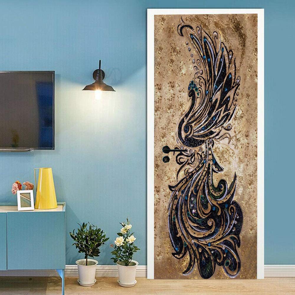 Sticker porte paon impermeable et amovible pour un relooking mural durable