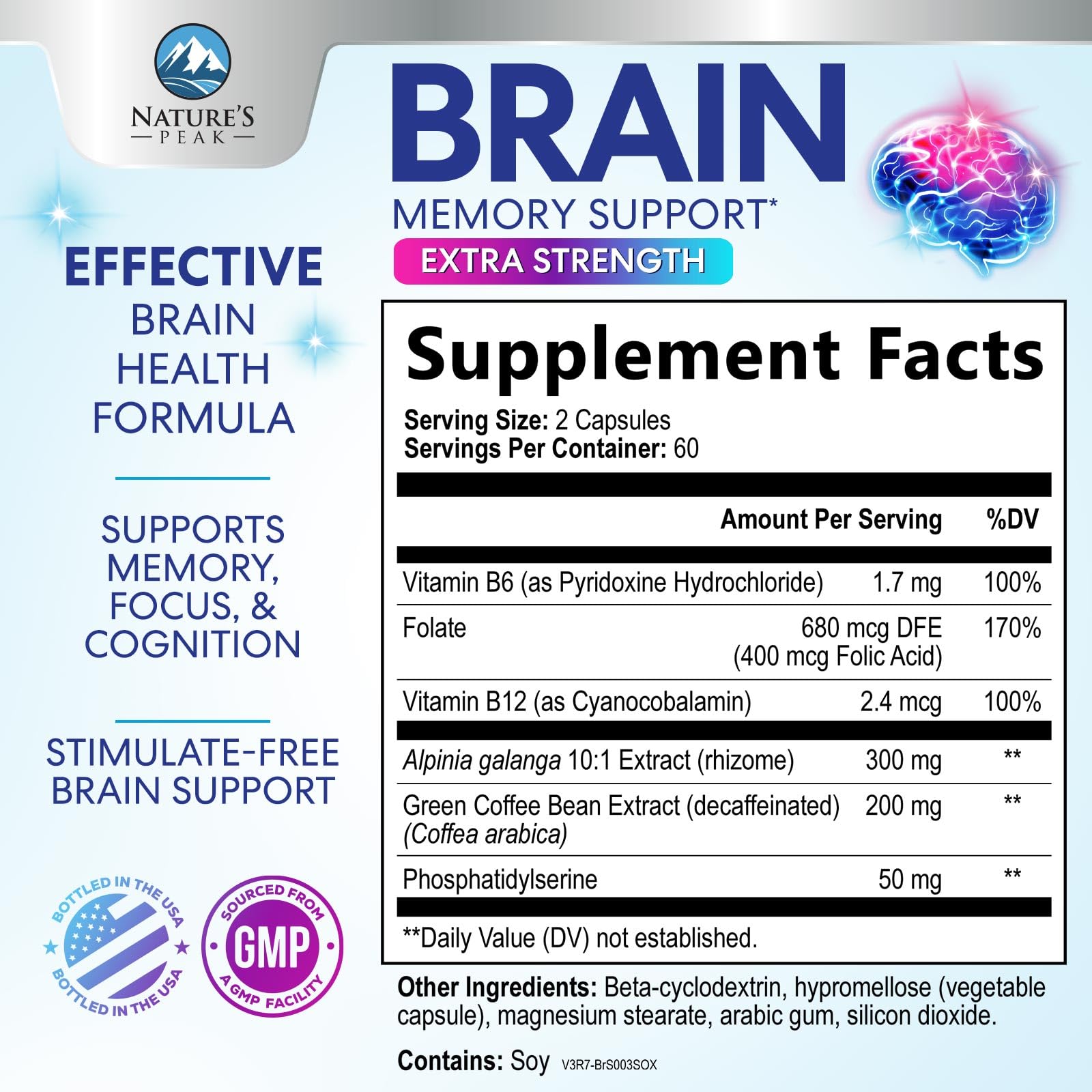 Brain Memory Supplement Pills - 3X Strength Nootropics for Concentration, Clarity & Focus Support - Brain Health Cognitive Vitamins B6 B12 with Folate & Phosphatidylserine, Brain Booster, 120 Capsules — Amazon image 2