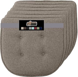 Gorilla Grip Slip-Resistant Tufted Chair Cushions Set of 6 - 1.5" Memory Foam Seat Pads, No Ties, 16x17 Beige for Dining, Kitchen, Office Chairs