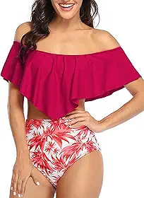 Tanquíni feminino com babados, controle de barriga, floral, modesto, biquíni de cintura alta