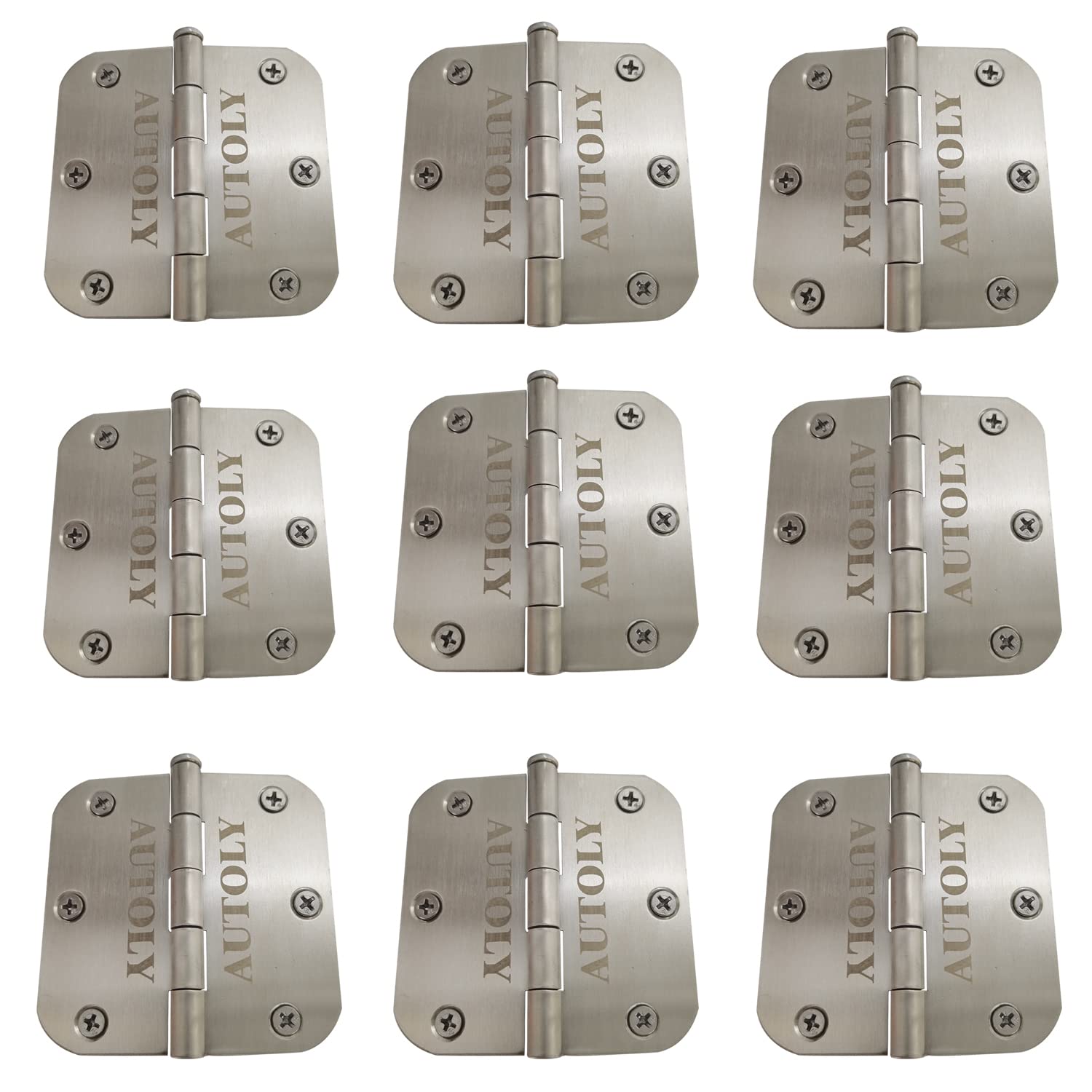 Autoly Stainless Steel Door Hinges ,3-1/2" Interior Hinges Suitable for Wooden Doors, Toilets, Rooms, etc (9pcs?Style C?)
