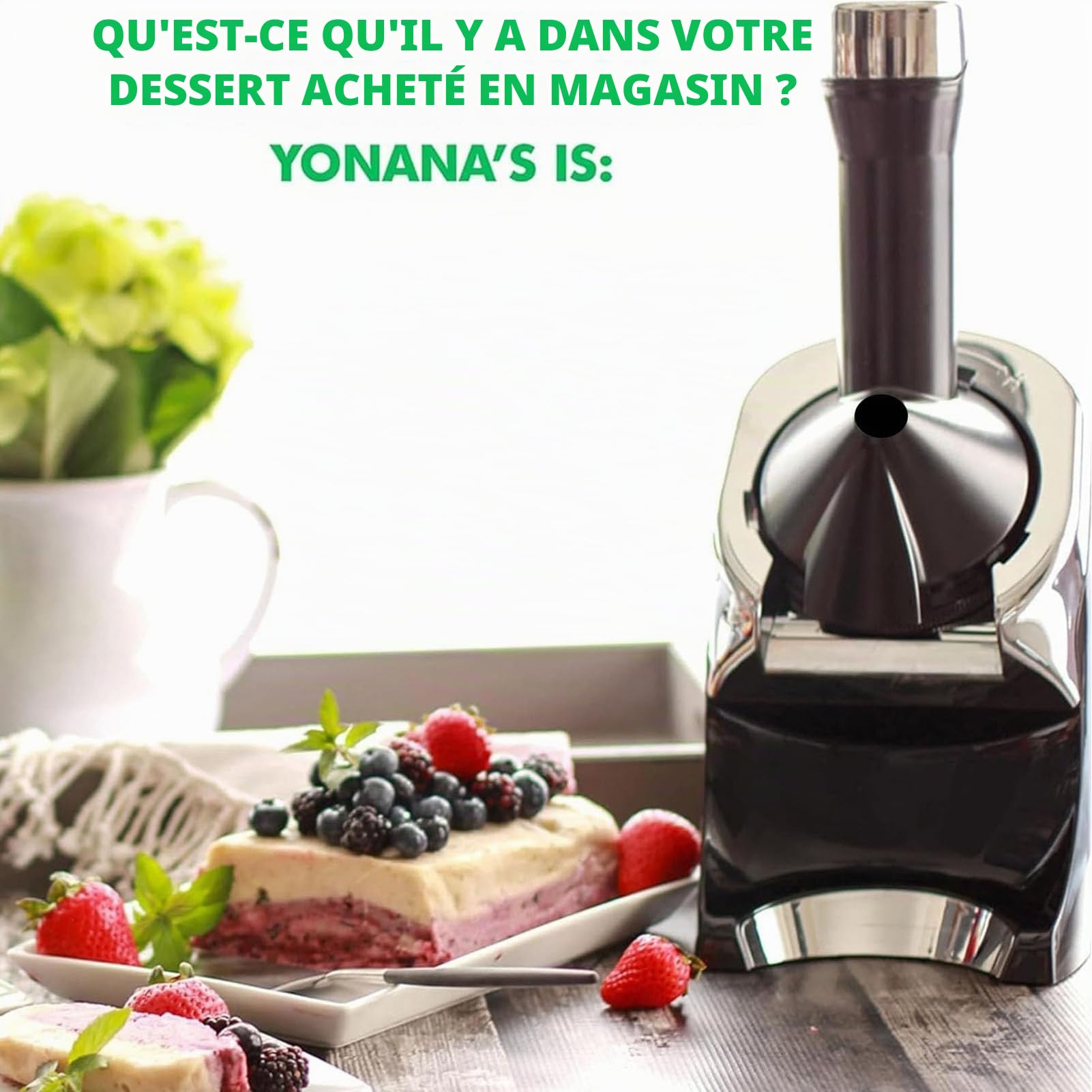 Machine à Glace Pour Desserts Santé Aux Fruits Surgelés - Sorbetière électrique Pour Sorbets Véganes, Yaourts Glacés Et Sherbets - Nettoyage Facile, Sans Bpa - Parfaite Pour Les Desserts Sans black