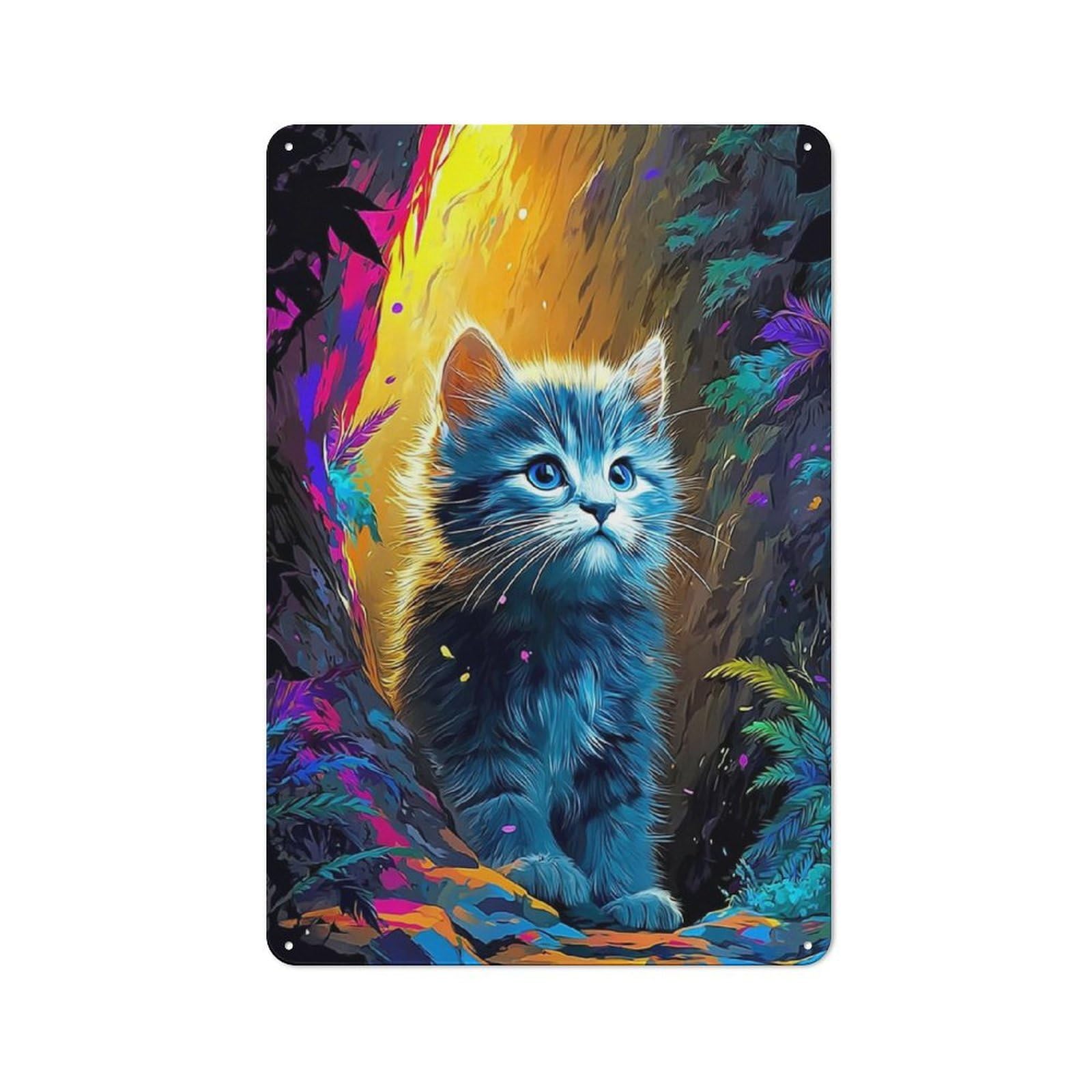 Magical Kitten in Vibrant Forest Classic Metal Wall Decor 30x20cm, Decorative Tin Plaque for Cafe, Pub, Workshop Or Home Bar
