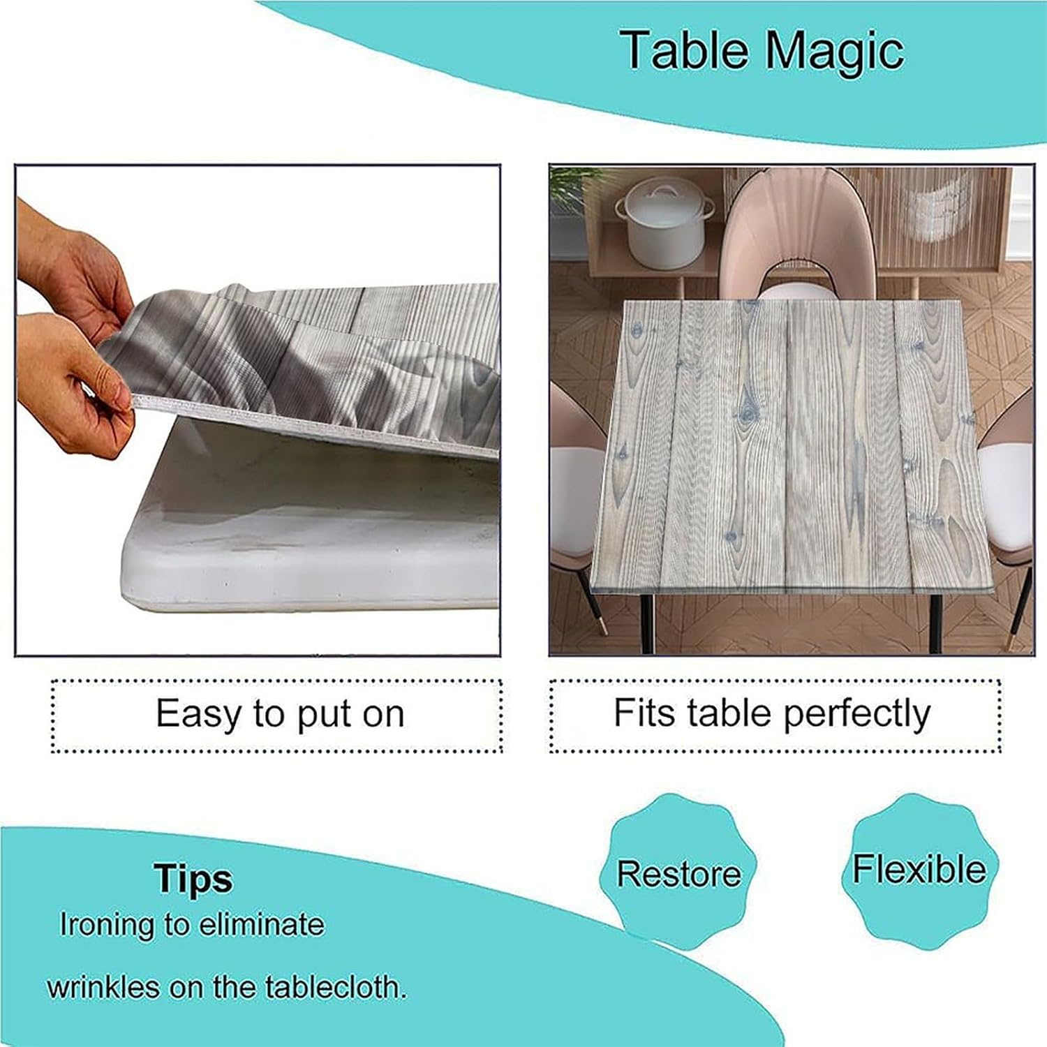 Square Fitted Polyester Tablecloth, Original Color Wood Grain Elastic Edge Decorative Tablecloths, Dust & Wrinkle Proof Fabric Table Clothes For Living Room Kitchen Use, Fit For 52" x 52" Square Table