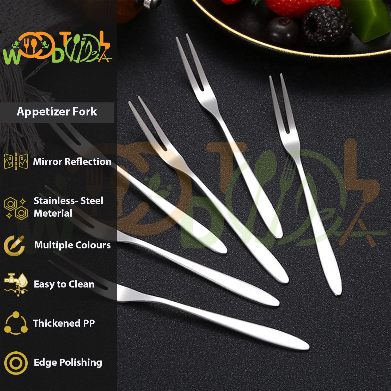 WOODTULA Stainless Steel Appetizer Forks Set - Dessert Forks - Mini Salad Forks - Fruit Fork - Dessert Forks - Cocktail Fork (Set of 15, Silver) 1