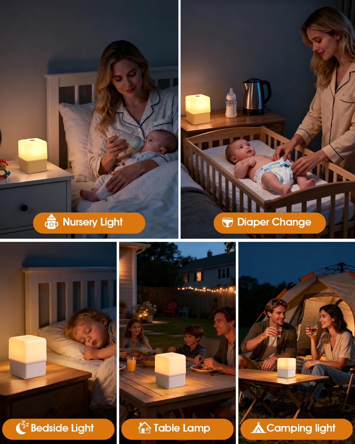 JJ&RY Fun Lift Touch Lampade per comodino, luce notturna morbida e calda per bambini per asilo/allattamento al seno/aiuto per il sonno, batteria 2000 mAh, dimmerabile, piccola, senza fili, luce