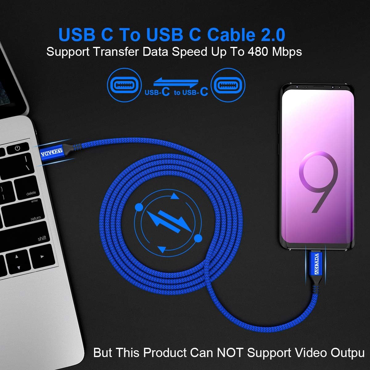 AkoaDa USB C to USB C 60W Cable 2Pack (10ft+6.6ft),USB-C to USB-C Nylon Braided Rapid Charging Cord Compatible with Samsung Galaxy S20 Ultra Note 20 Plus,2019 iPad Pro, Pixel 2 3 4 XL and More (Blue)