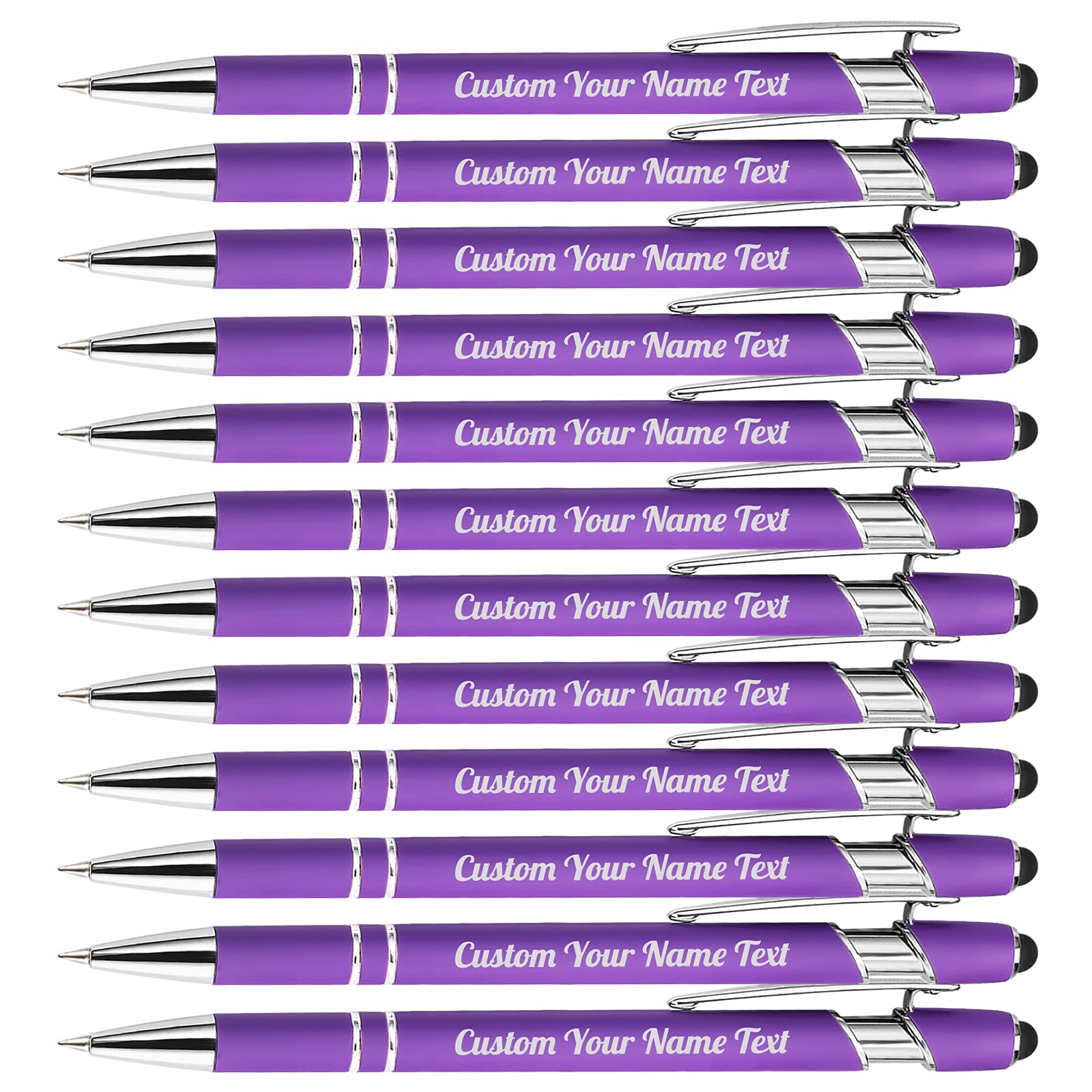 12PCS Personalised Pens Bulk with Name Free Engraving,Custom Ballpoint Pens with Stylus,Engraved Text Message Logo,Customised Gifts for Business,Graduation,Wedding,Birthday,Christmas-Black Ink — image 1